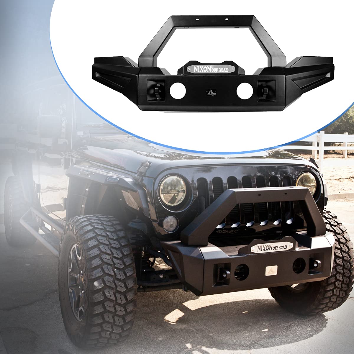 Nixon Offroad Heavy Duty Full Width Front Bumper for 2007-2023 Jeep Wrangler JK/JKU/JL/JLU & 2019-2023 Gladiator JT (2/4 Door) with 2x D-Ring Shackles – Perfect for Off-Roading, Rock Crawling & Adventure Trail Riding