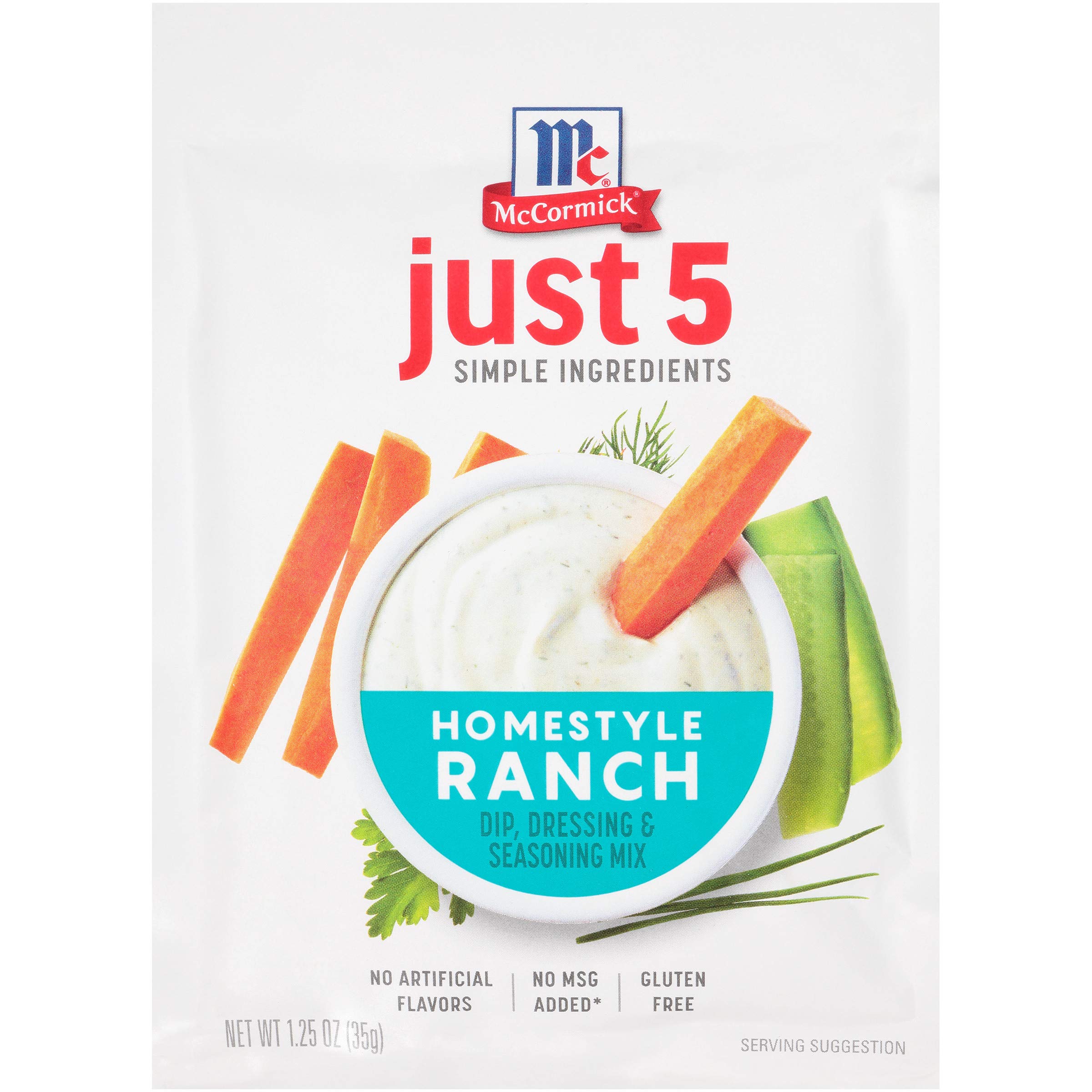 McCormick Just 5 Simple Ingredients Homestyle Ranch Dip, Dressing & Seasoning Mix, 1.25 oz (Pack of 12) – Perfect for Salads, Veggies, Chips & Party Snacks