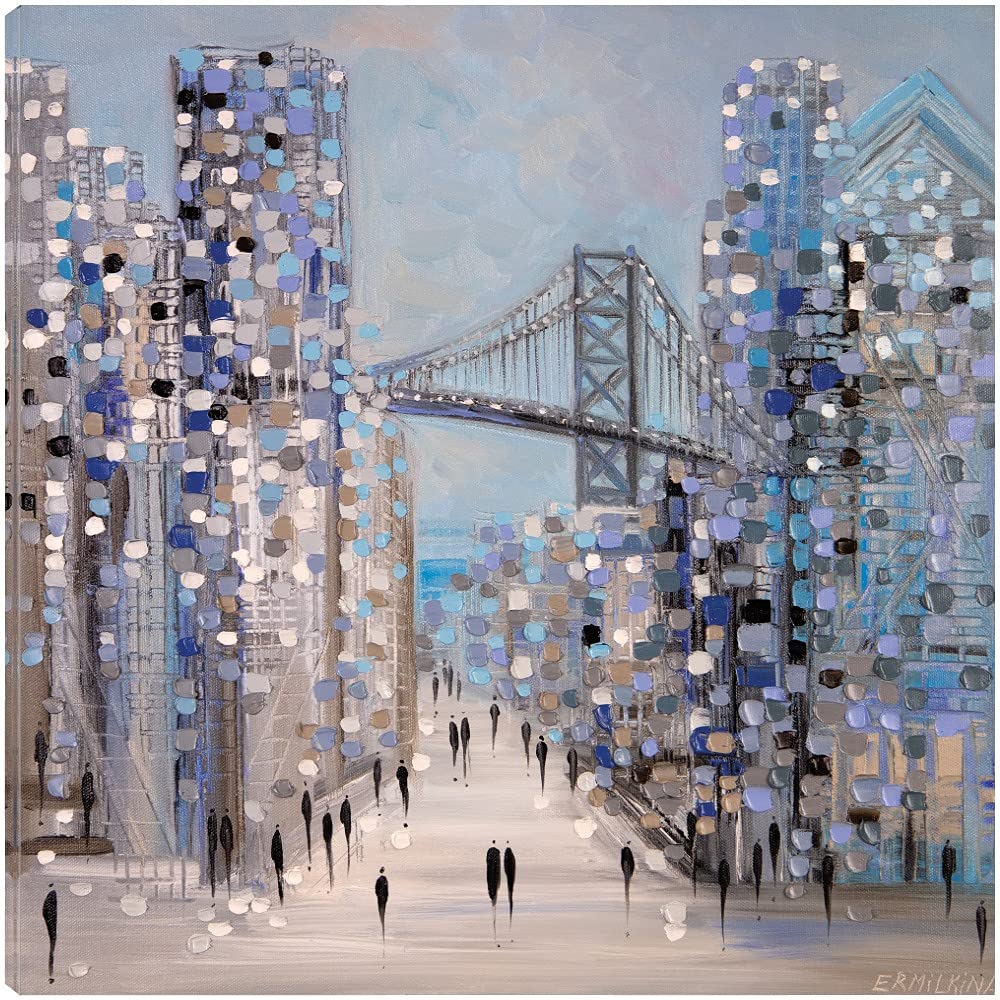 Ekaterina Ermilkina Fine Art Canvas Wall Decor - Philadelphia Inspired 22x22 Inch Ready to Hang Painting for Living Room, Bedroom, Office & More - Perfect for Home, Bar & Dining Room Decor