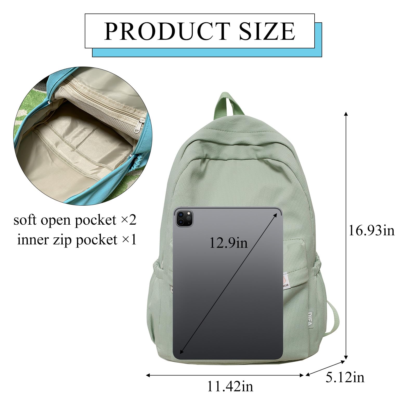 Cute Aesthetic Backpack for Women - Simple Solid Color Y2K Kawaii Laptop Backpack for Travel, School & Work (Green) | Lightweight & Durable Everyday Carry Bag