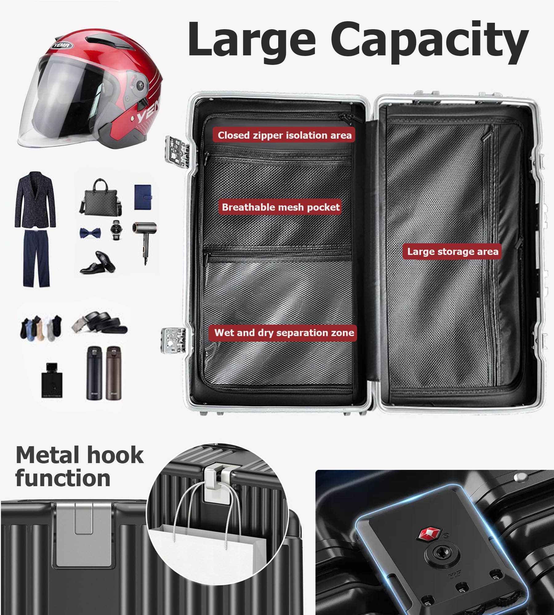 Feilario 30 Inch Aluminum Frame Hardside Spinner Luggage - Zipperless Large Checked Suitcase with Cup Holder & Phone Holder - Perfect for Business Travel, Vacation & International Trips
