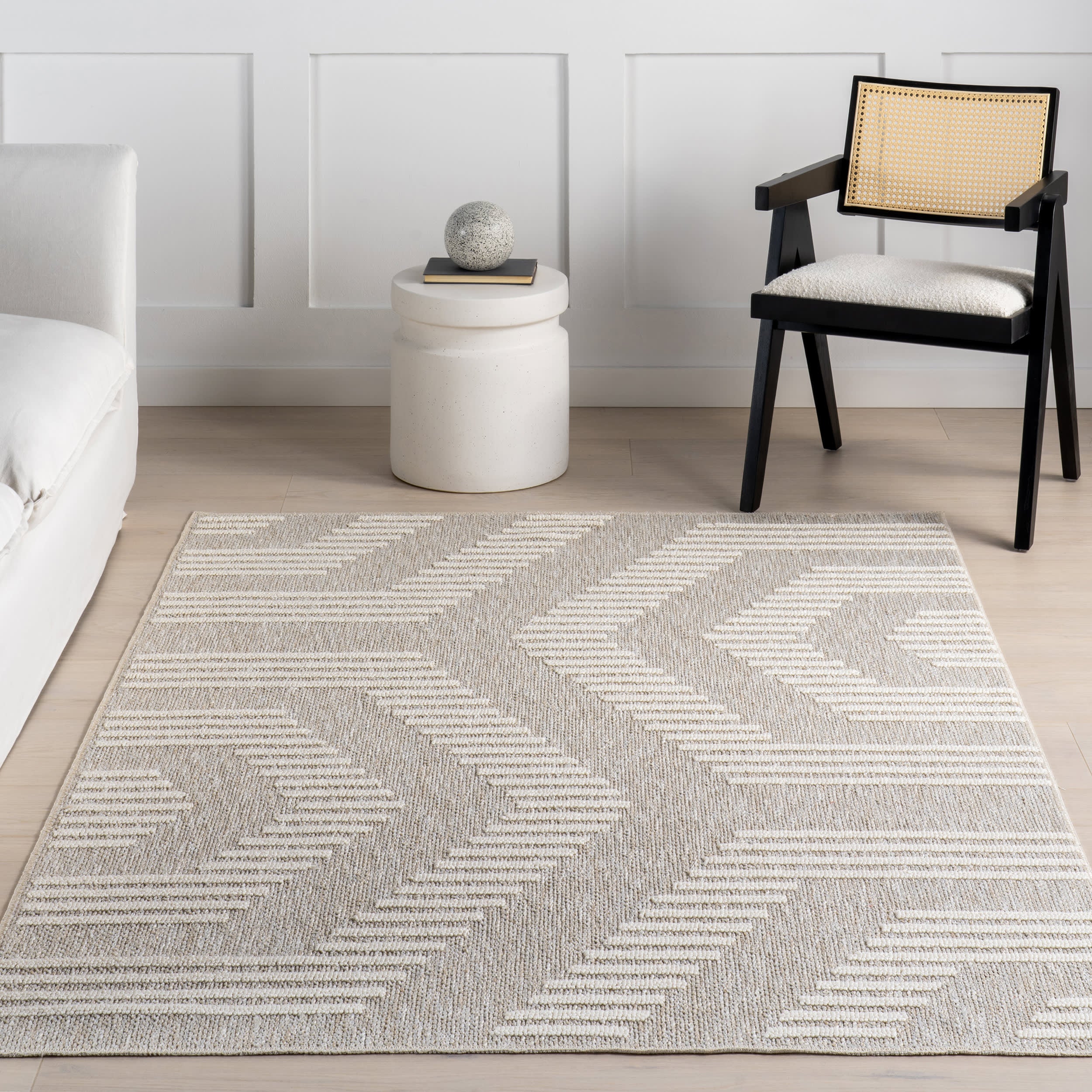 Allyson Hexagon Washable Rug | Soft Non-Slip Beige Area Rug for Living Room, Bedroom & Nursery | Machine Washable Home Decor