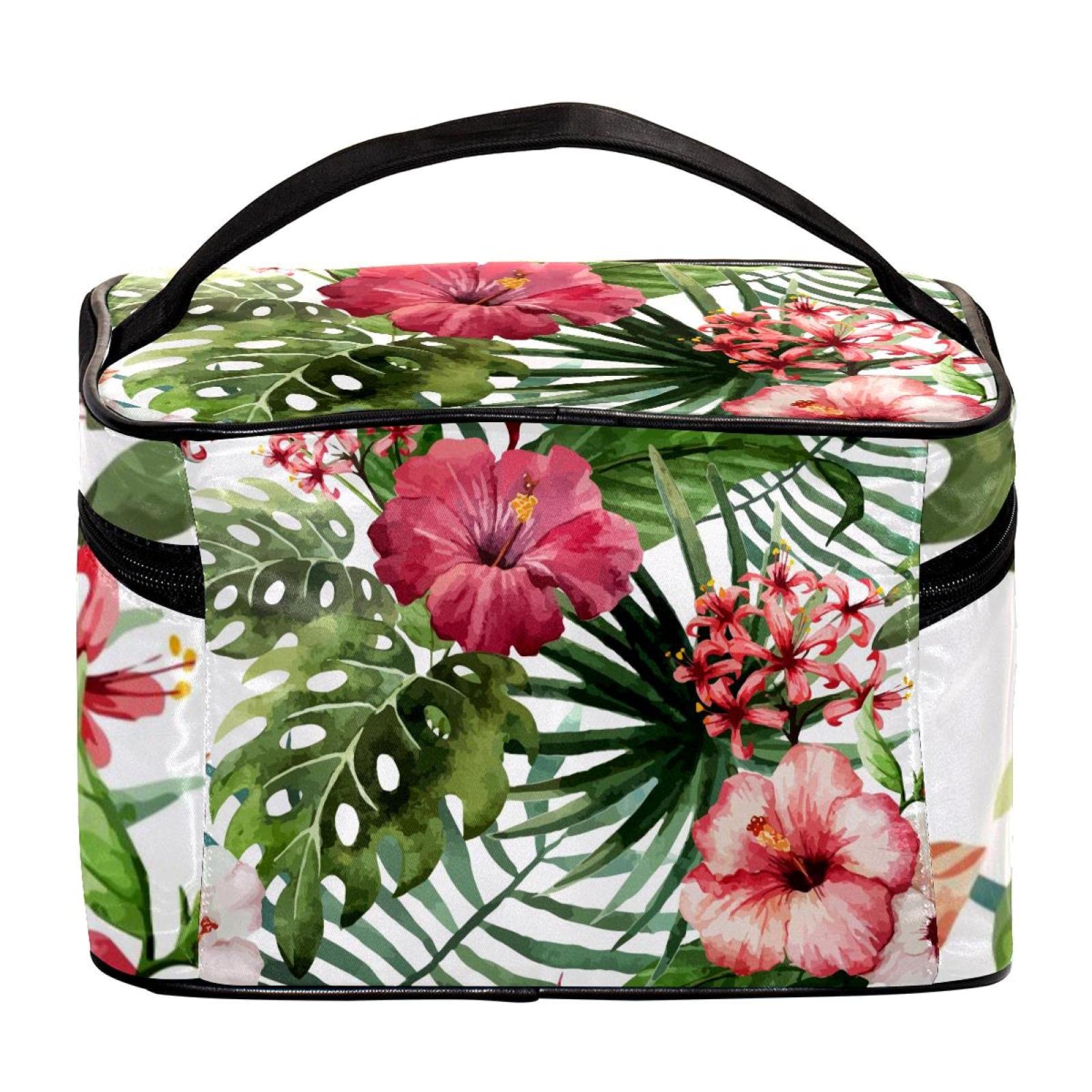 Stylish Tropical Red Floral Travel Makeup Bag - Large Waterproof Cosmetic Organizer with Zipper for Women & Girls | Perfect for Vacations, Gym & Daily Essentials Storage