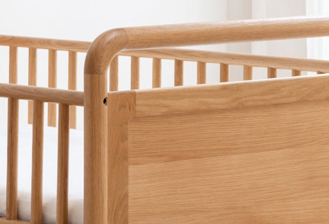 Premium Oak Solid Wood Toddler Bed - Convertible, Multi-Functional Kids Bed with Safety Rails | Perfect for Nursery, Daycare & Small Bedrooms