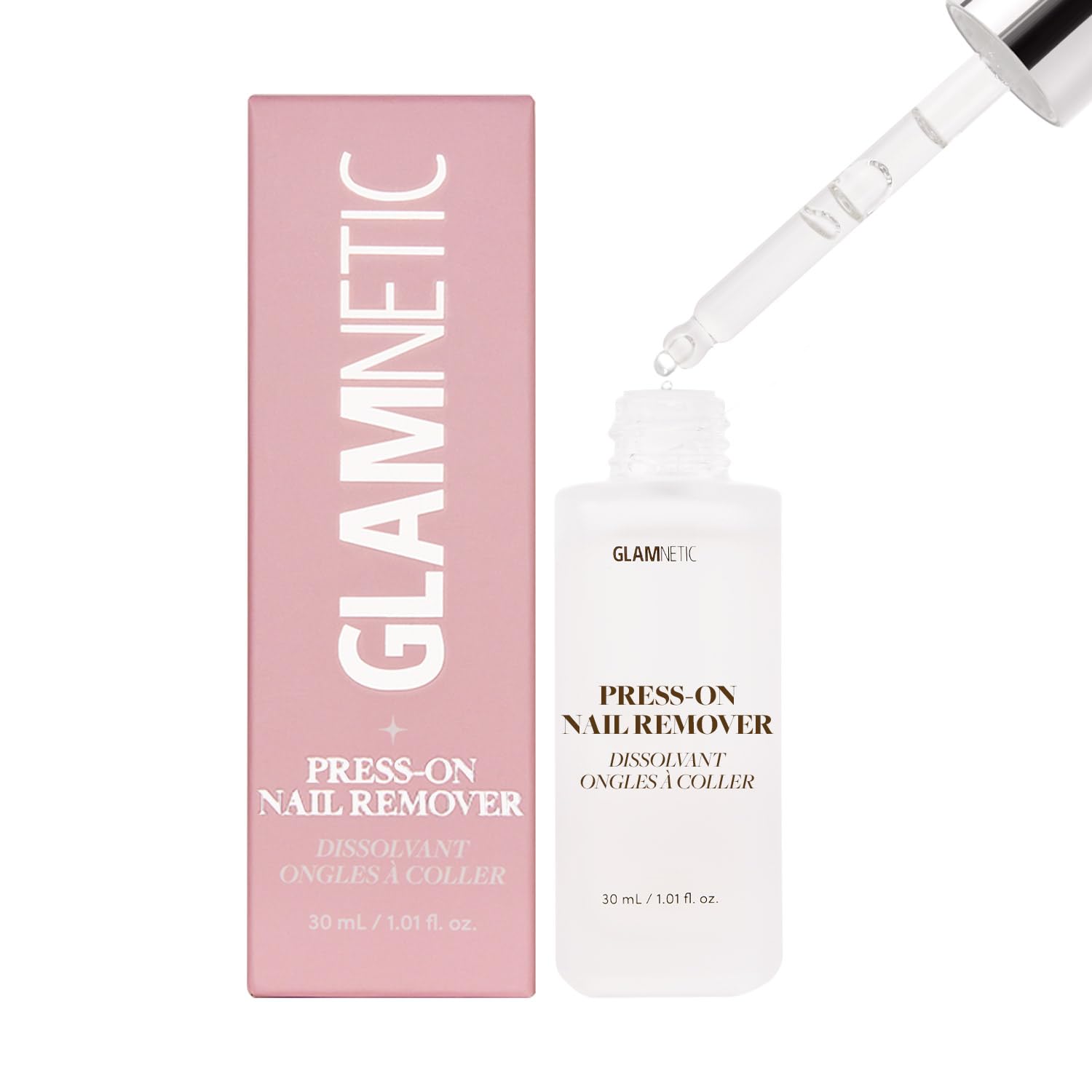 Glamnetic Press On Short Oval Fake Nails Kit - Fairy Dust Nails with Brush On Glue & Remover | Beige Pink Metallic Finish, Reusable Fake Nails | 15 Sizes, 30 Nails | Perfect for Parties, Weddings & Everyday Wear