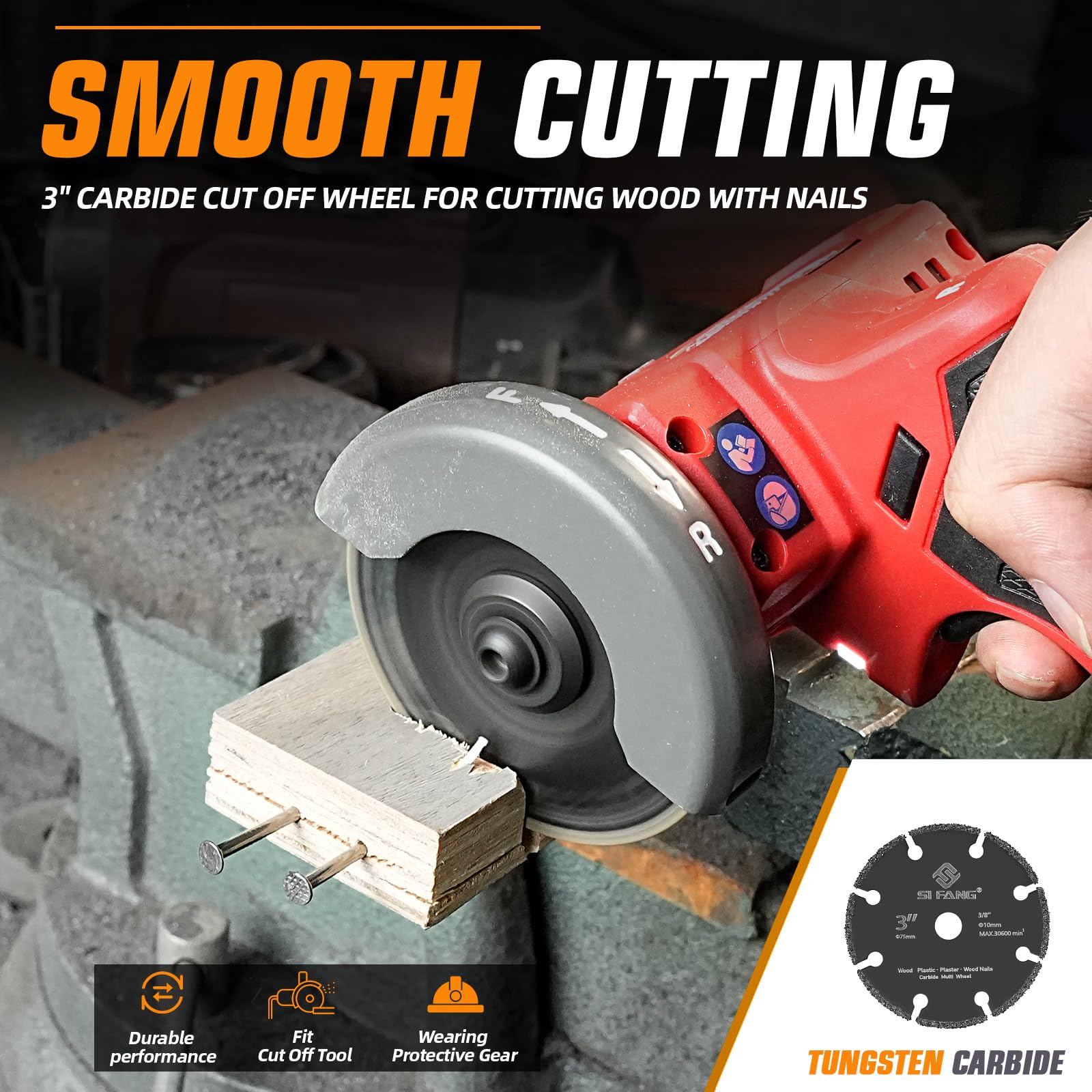 3 Inch Tungsten Carbide Cut Off Wheel for Wood, Nails, Plastics, Plaster & Resin - 3/8