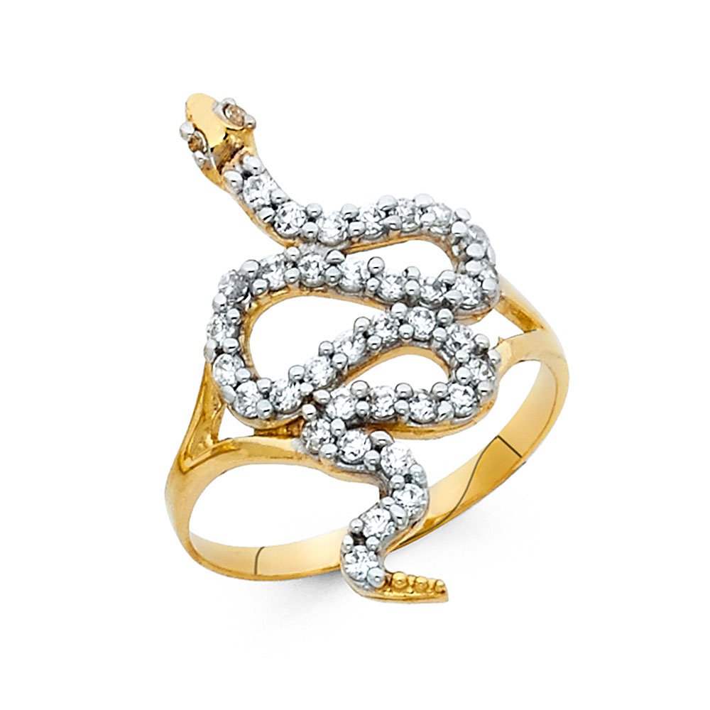 14K Yellow Gold Cubic Zirconia Snake Ring for Women - Elegant CZ Fashion Jewelry for Anniversary, Gift & Special Occasions - Perfect for Date Night, Parties & Everyday Wear