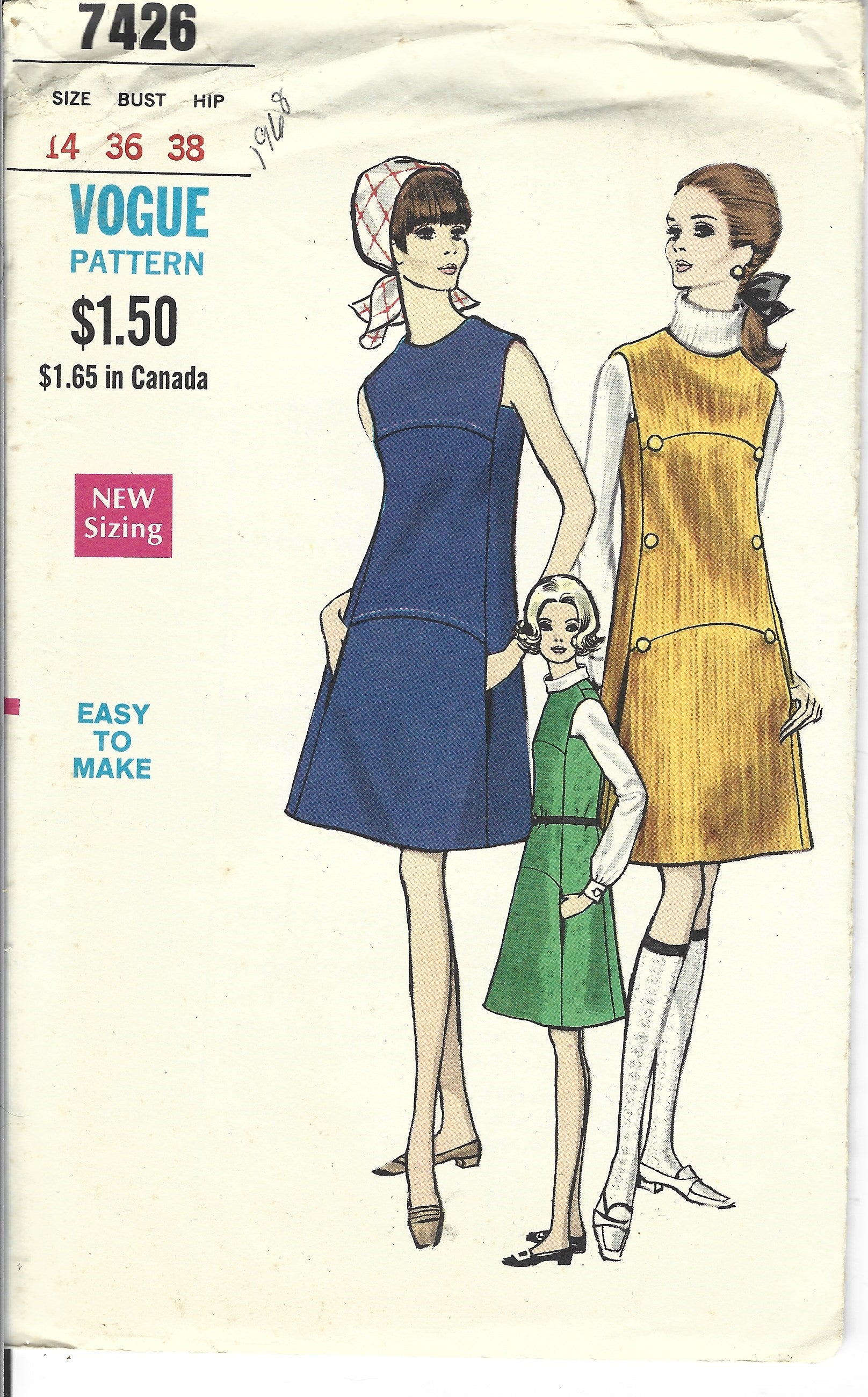 Vintage 1960s Vogue 7426 Ladies Jumper Dress Sewing Pattern - Retro Fashion DIY Project for Costume Parties & Historical Reenactments