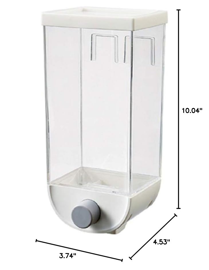 Wall Mounted Dry Food Dispenser - 1500ml Single Cereal Dispenser Box for Cereal, Grains, Nuts, Beans, Candy & Oatmeal Storage - White | Perfect for Kitchen Pantry Organization & Bulk Food Storage