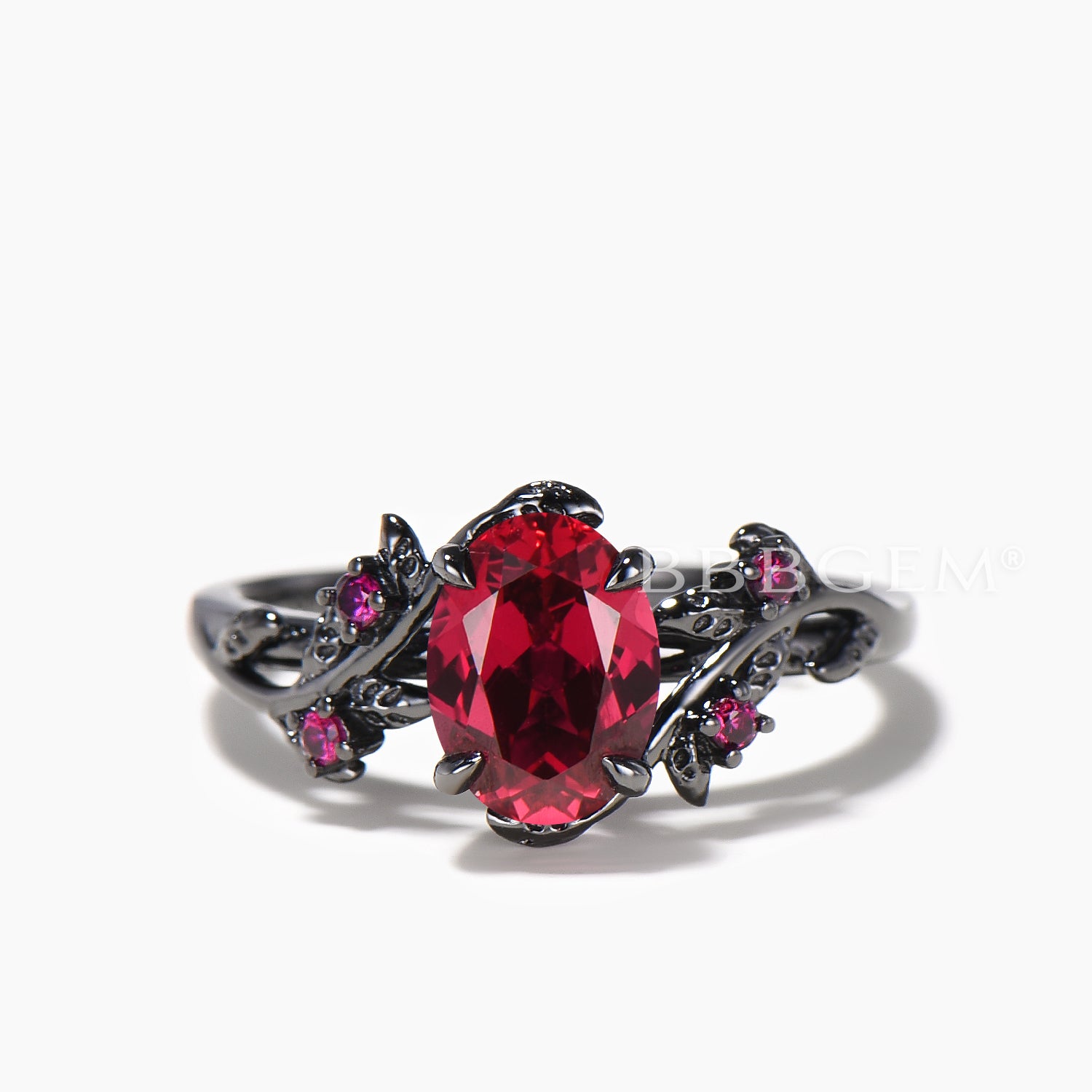 Natural Oval Red Ruby Engagement Ring & Leaf Wedding Band Set - Vintage Inspired Jewelry for Proposals, Anniversaries & Romantic Occasions