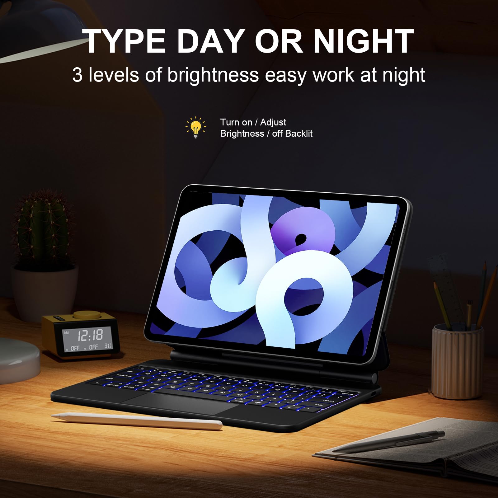 Floating Cantilever Keyboard Case for iPad Air 11'' (M3 2025/M2 2024) & iPad Pro 11'' 1-4th Gen - Slim Magic-Style Trackpad Cover with Ergonomic Typing | Compatible with iPad Air 5th/4th Gen | Lightweight 1.5lbs Black | Perfect for Work, Travel & Creative Projects
