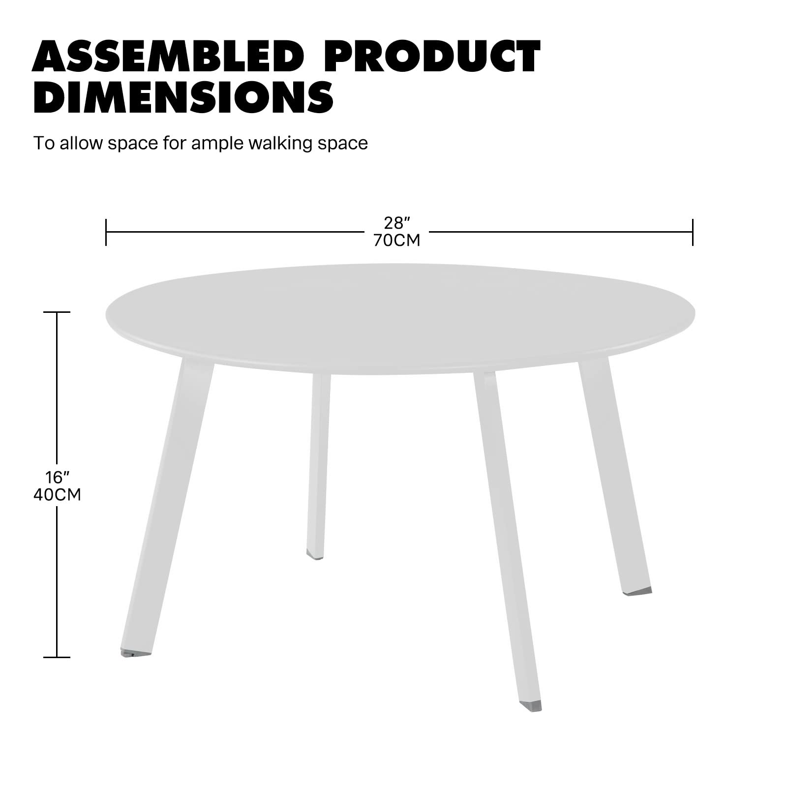 28-inch White Powder Coated Steel Round Outdoor Coffee Table - Durable Patio Side Table for Porch, Deck, Balcony & Poolside - Perfect for Lounging, Entertaining & Outdoor Relaxation