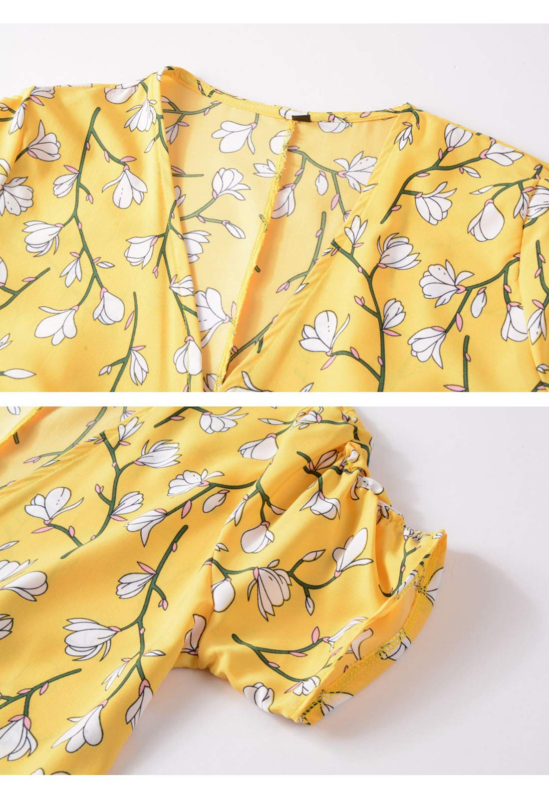 Flygo Floral Print Sun Dress - Bohemian Beach Dress for Women, Flowy Chiffon Midi Summer Dress with Pockets | Perfect for Vacation, Beach Party & Outdoor Date
