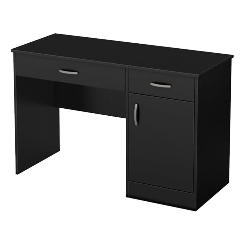 BOWERY HILL Modern Computer Desk with Keyboard Tray | Wooden Writing Desk with Drawers & Storage Shelves | Home Office Furniture | Black - Perfect for Small Spaces & Remote Work