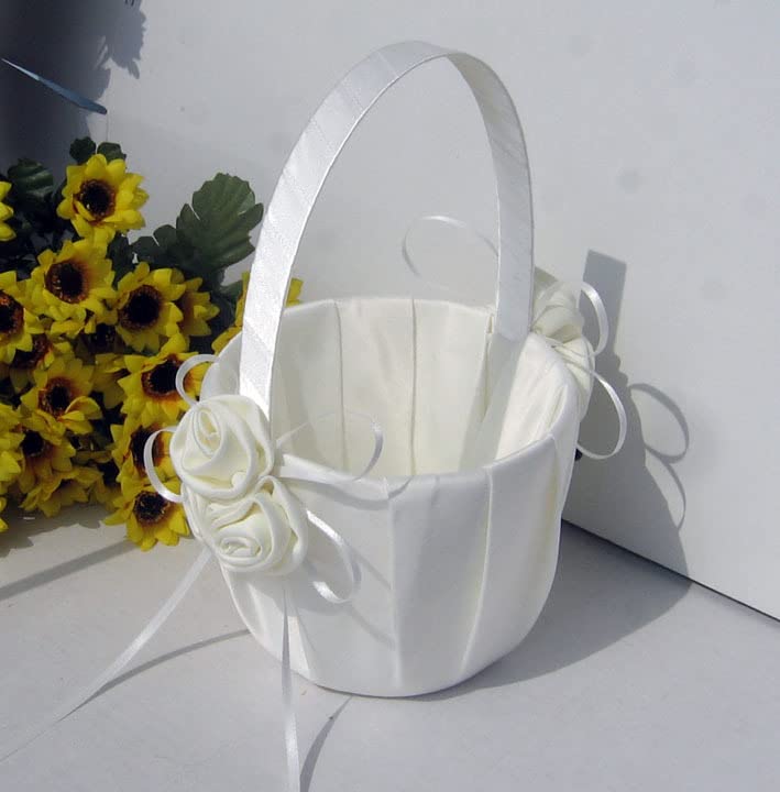 Elegant Wedding Ring Pillow Basket with Rose Buckle & Satin Ribbons - Floral Storage Basket for Flower Girls - Perfect for Wedding Ceremonies, Bridal Showers & Romantic Decor