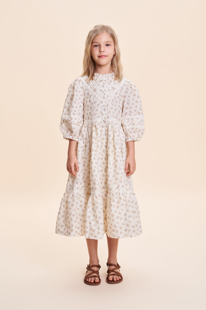 C'era Una Volta Madelaine Floral Maxi Dress in Cream - Elegant Boho Wedding Guest Dress for Summer Beach Parties & Garden Events