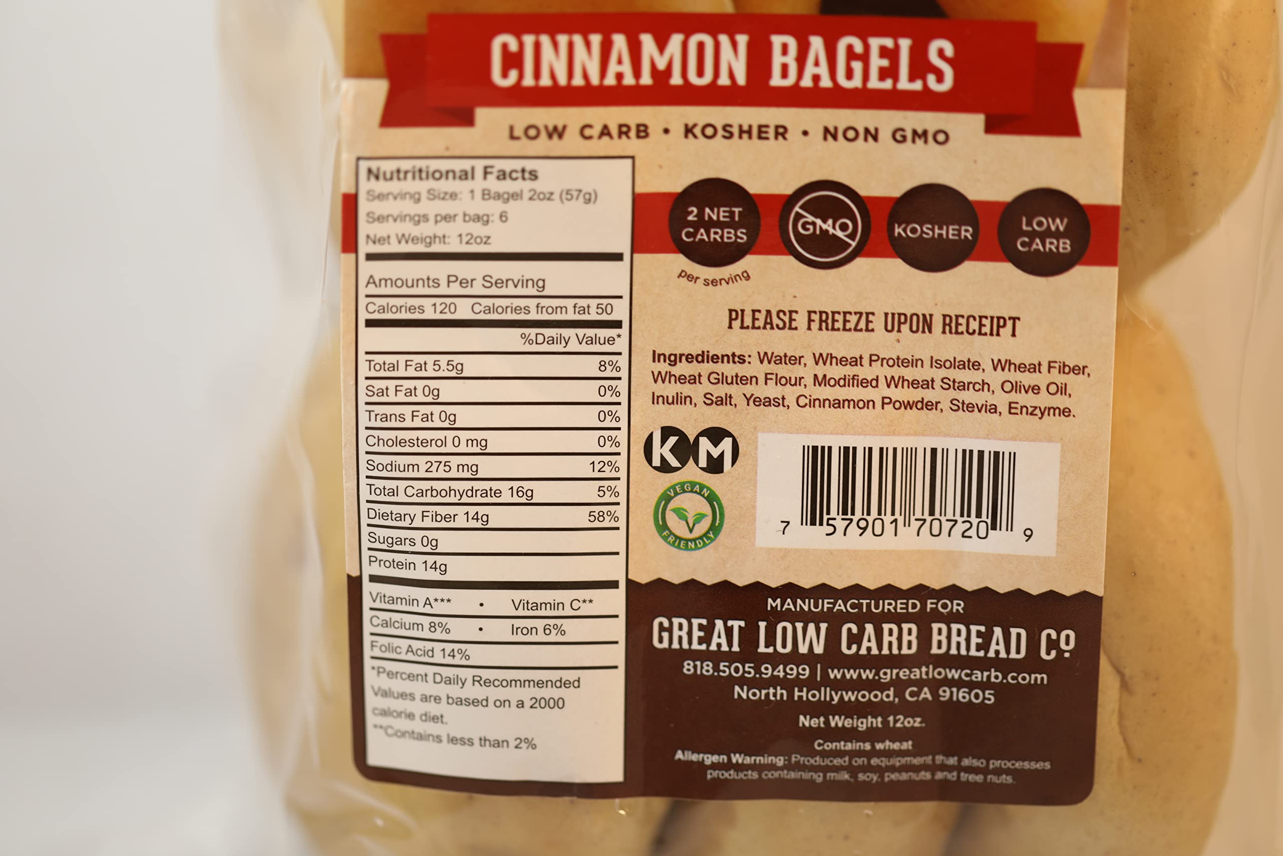 Low Carb Cinnamon Bagels by Great Low Carb Bread Co. - Keto Friendly, Gluten Free, Sugar Free - 3 Pack (6 Bagels) - Perfect for Breakfast, Snacks & Ketogenic Diet