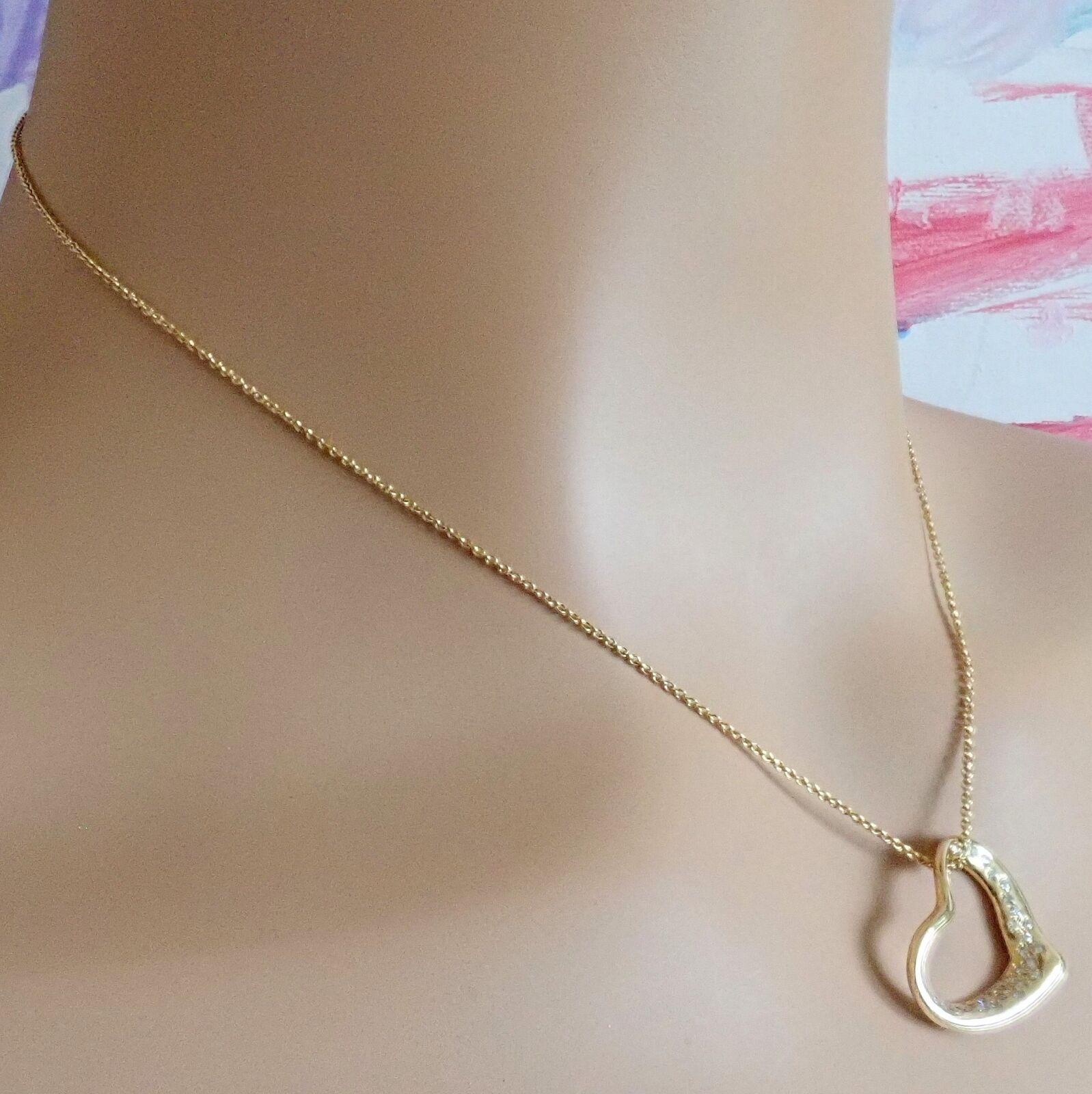 Authentic Tiffany & Co Elsa Peretti 18k Yellow Gold Diamond Open Heart Pendant Necklace - Perfect for Anniversary Gifts, Valentine's Day & Special Occasions