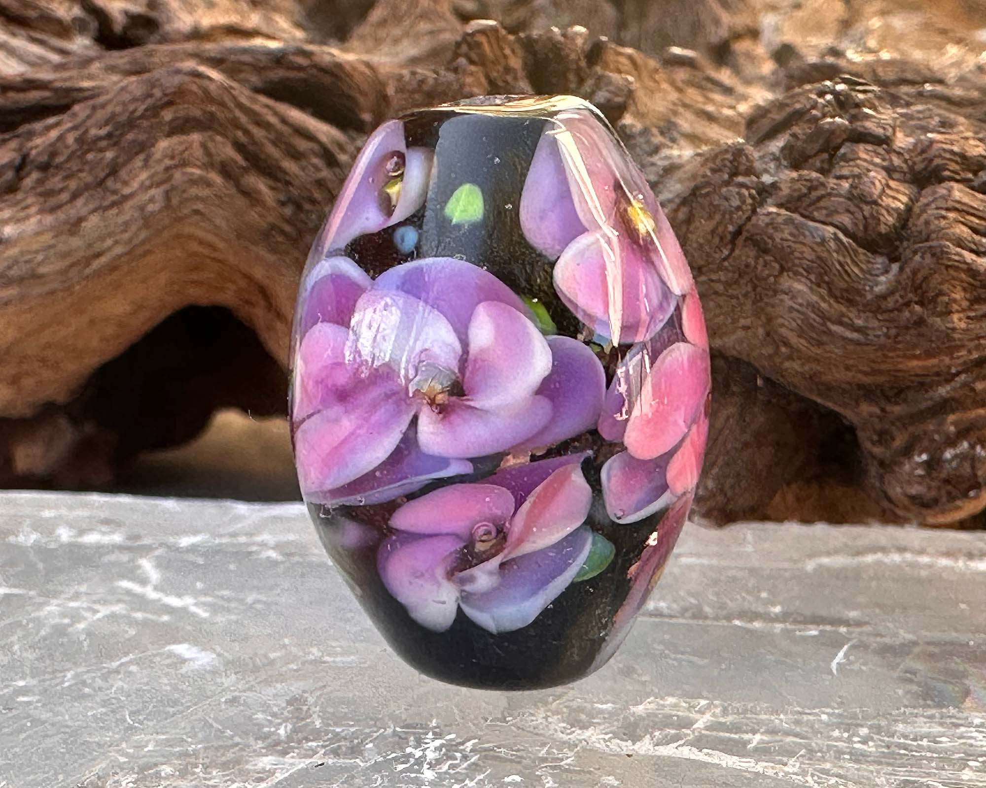 Handmade Purple Floral Lampwork Glass Focal Bead for Jewelry Making - Perfect for Necklaces, Bracelets & DIY Craft Projects