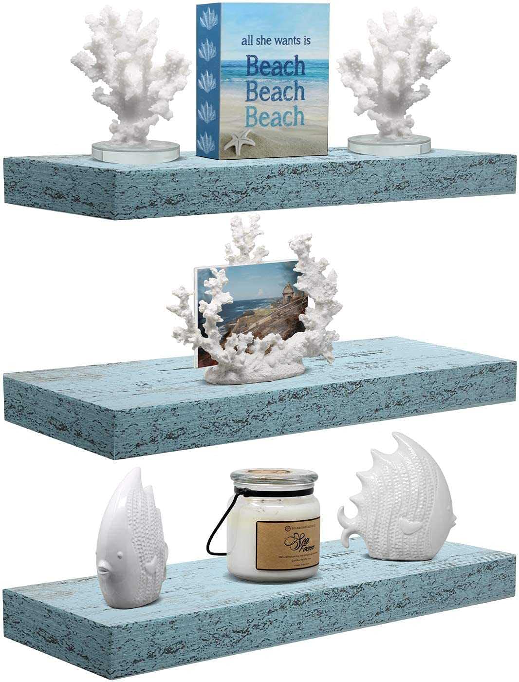 Floating Shelf Wall Mounted - Modern Decorative Shelf for Trophy Display, Photo Frames & Home Decor - Blue - Perfect for Living Room, Bedroom & Office Organization