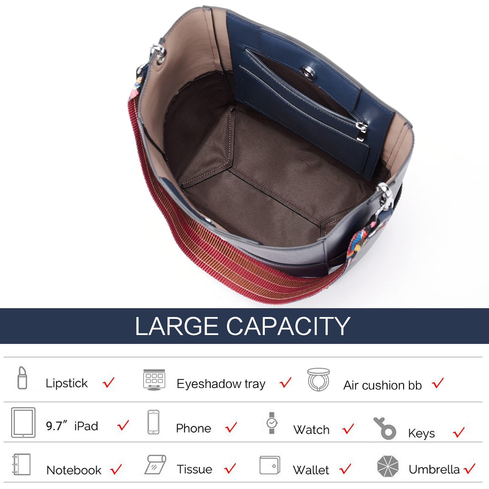 BROMEN Leather Hobo Bag for Women - Stylish Shoulder & Crossbody Purse for Daily Use