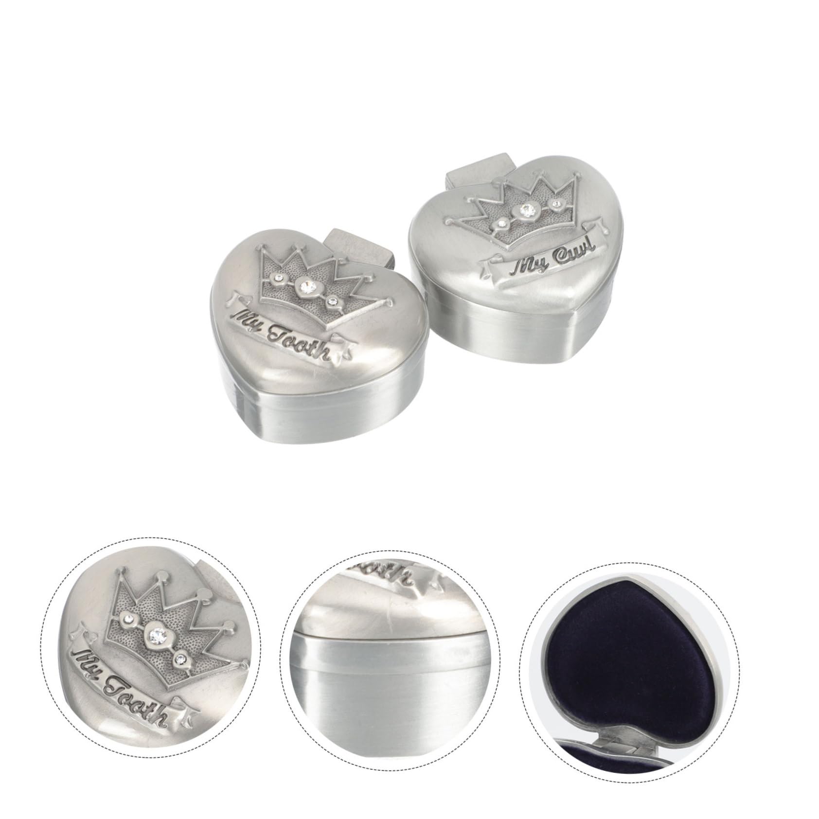 VICASKY 4 Pack Tooth Fairy Keepsake Box - Silver Zinc Alloy Mini Crowns for Baby Teeth Storage | First Tooth Loss Memory Box for Kids, Baby Shower Gift & Childhood Mementos