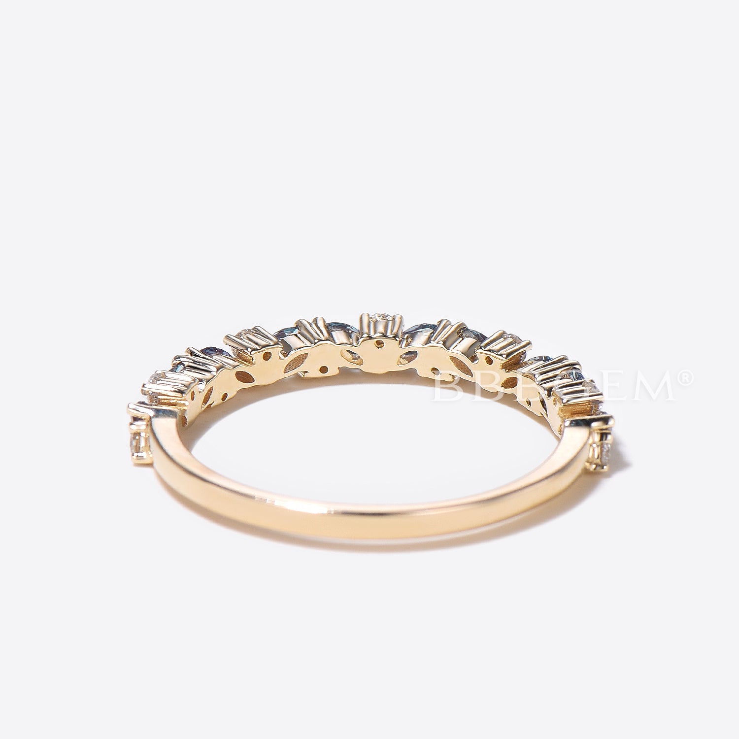 Vintage Marquise Alexandrite Wedding Ring - Half Eternity Round Diamond Band for Women - Perfect for Engagement, Anniversary & Romantic Occasions