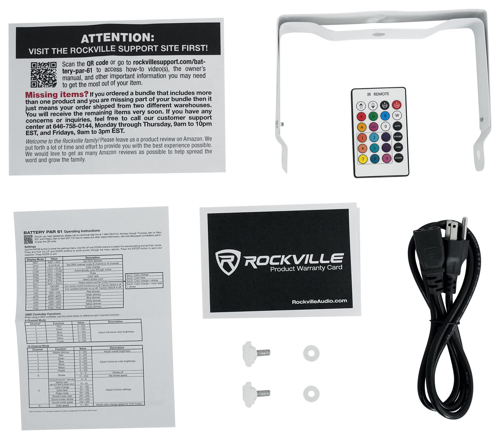 Rockville 4-Pack Rechargeable RGBWA+ DMX DJ Uplights with Remote - White PAR 61 Battery Powered LED Lights for Stage, Wedding, and Event Lighting