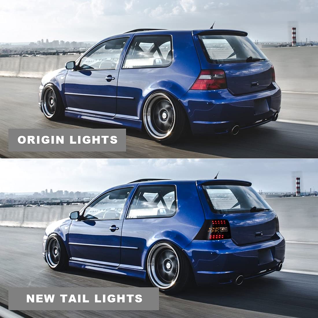 ROXX LED Tail Lights Assembly for 1999-2004 Volkswagen Golf MK4 & GTI - Smoked Rear Light Replacement with LED DRL, Turn Signals & Brake Lamps (Driver & Passenger Side) - Upgrade Your Ride for Night Driving & Enhanced Safety