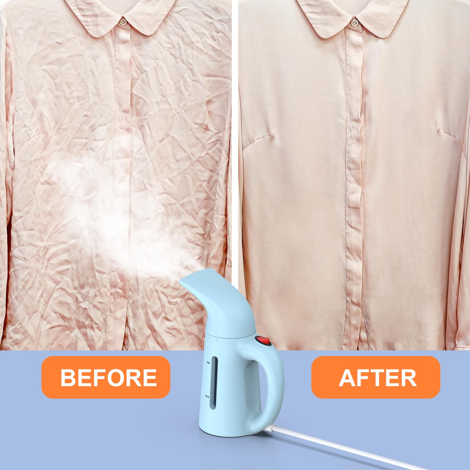 Portable Handheld Garment Steamer for Clothes - 180ml Water Tank, 12 Min Continuous Steam, Wrinkle Remover for All Fabrics - Perfect for Travel, Home & Office Use (Blue)