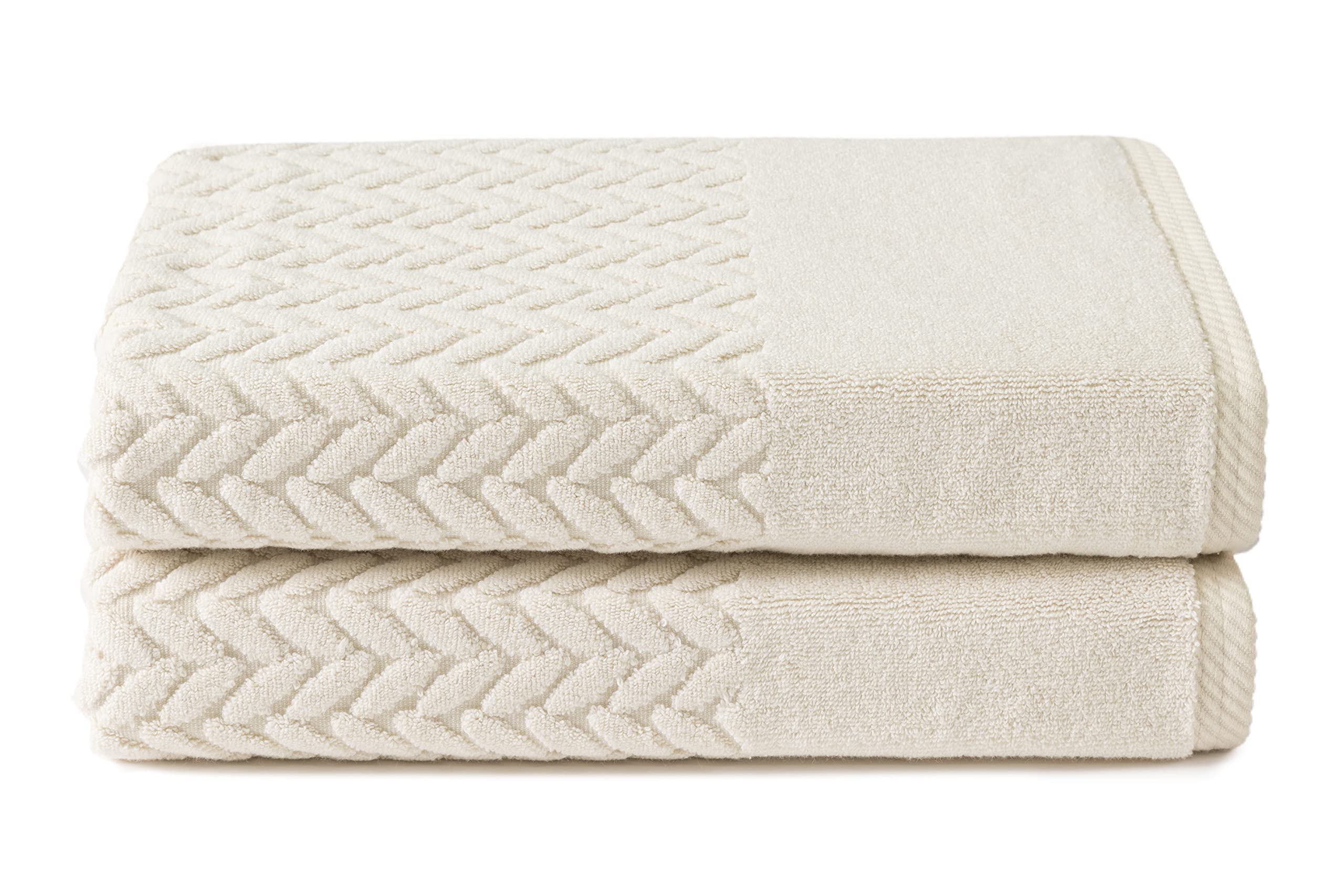 Texere 100% Organic Cotton Jacquard 650 GSM Premium Bath Towel Set - Ultra Absorbent, Quick Dry & Plush for Luxury Spa Experience (Cable, Birch, 2-Piece Set) - Perfect for Bathrooms, Hotels & Gifts