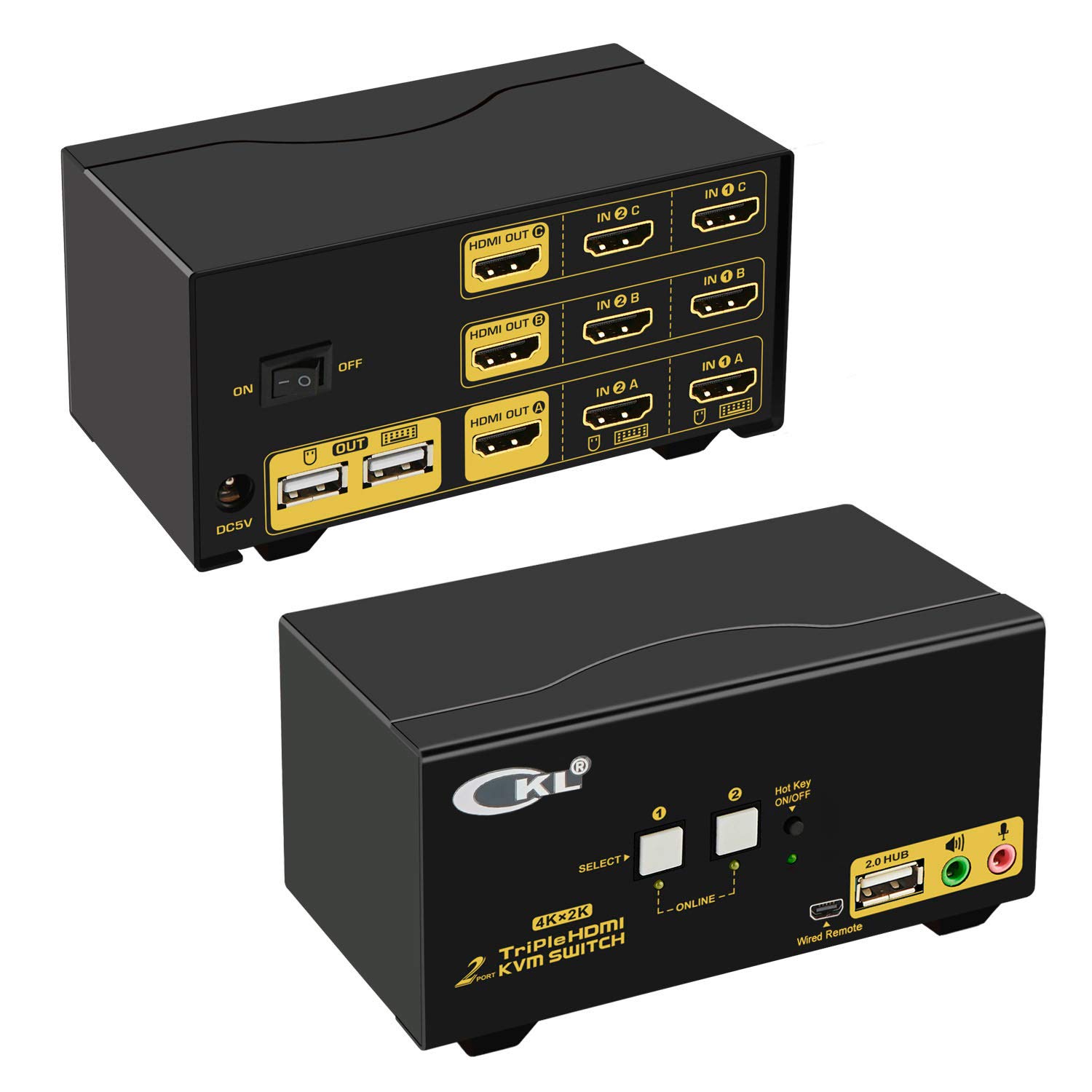 CKL 2-Port HDMI KVM Switch with USB Hub - Triple Monitor Support, 4K@30Hz, Audio & Keyboard/Mouse Sharing - Ideal for Multi-PC Workstations, Gaming Setups & Office Desktops (Model CKL-923HUA)