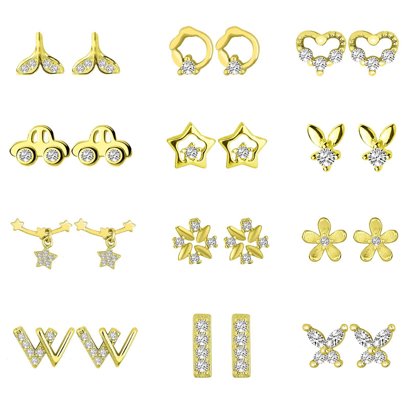NEWITIN 12 Pairs Colorful Cute Stud Earrings for Women - Hypoallergenic Stainless Steel Jewelry Set - Christmas Gift for Her - Perfect for Daily Wear, Parties & Special Occasions