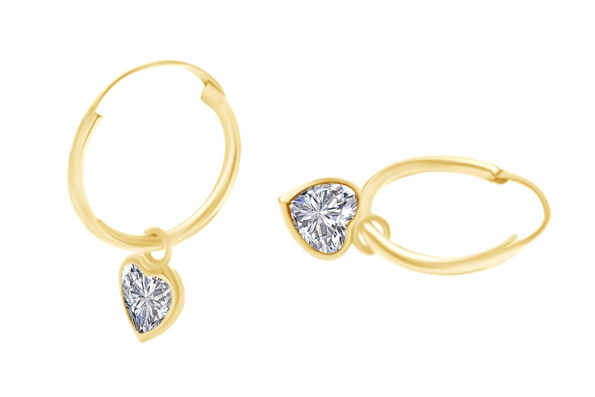 Heart Shaped White Cubic Zirconia Dangle Hoop Earrings - 14K White Gold for Women - Elegant Valentine's Day Gift & Wedding Jewelry
