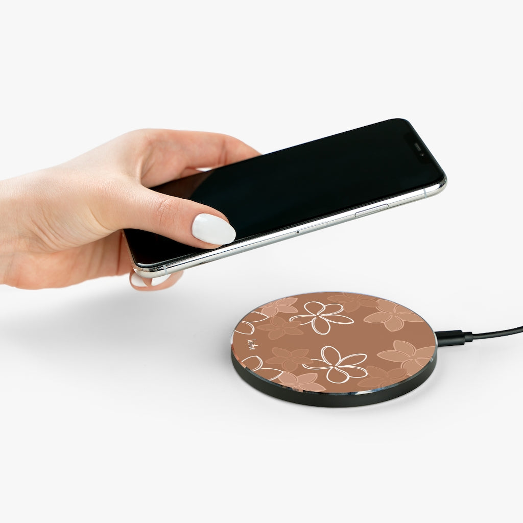Pua Melia Mocha Wireless Charger - Fast Qi-Certified Charging Pad for iPhone, Samsung, AirPods - Perfect for Home, Office, and Travel