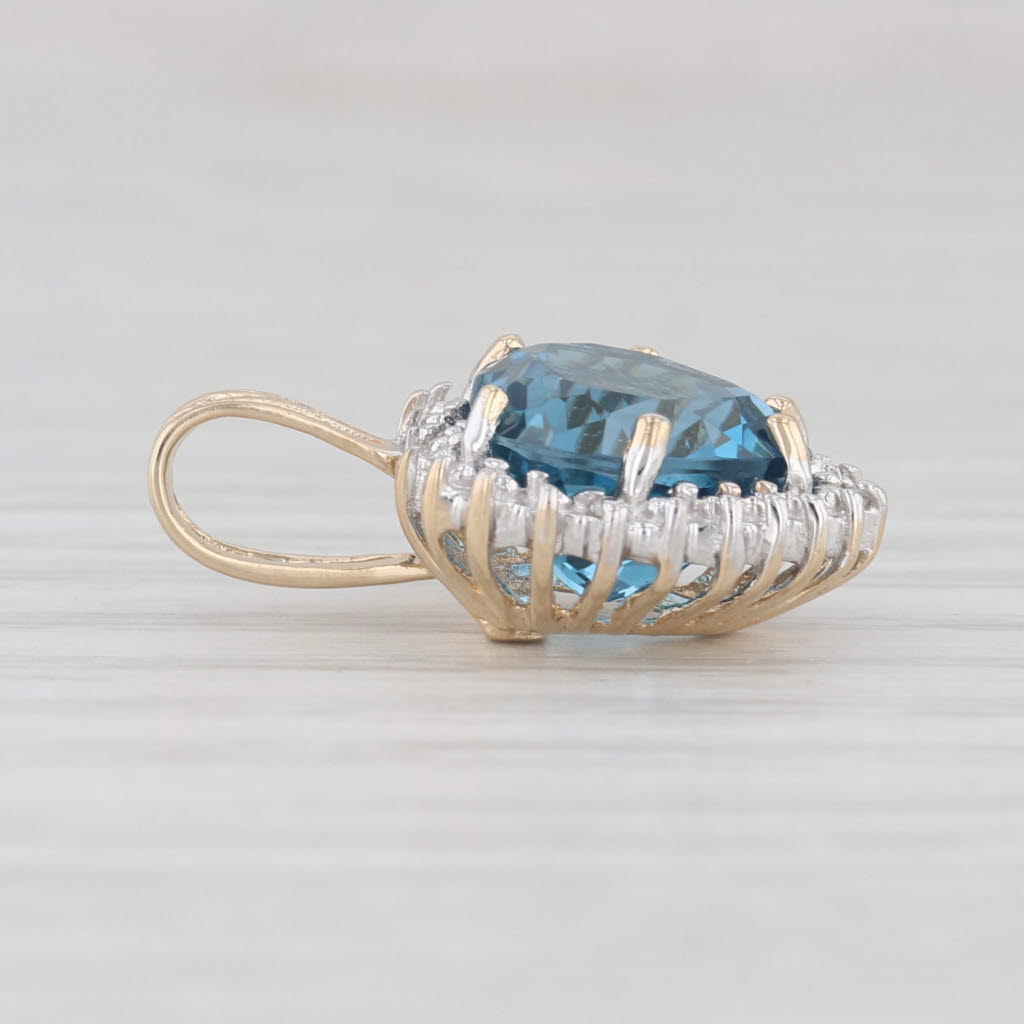 0.49 Carat London Blue Topaz Heart Pendant with Diamond Halo in 10K Yellow Gold - Elegant Jewelry Gift for Women, Perfect for Valentine's Day, Anniversary & Special Occasions