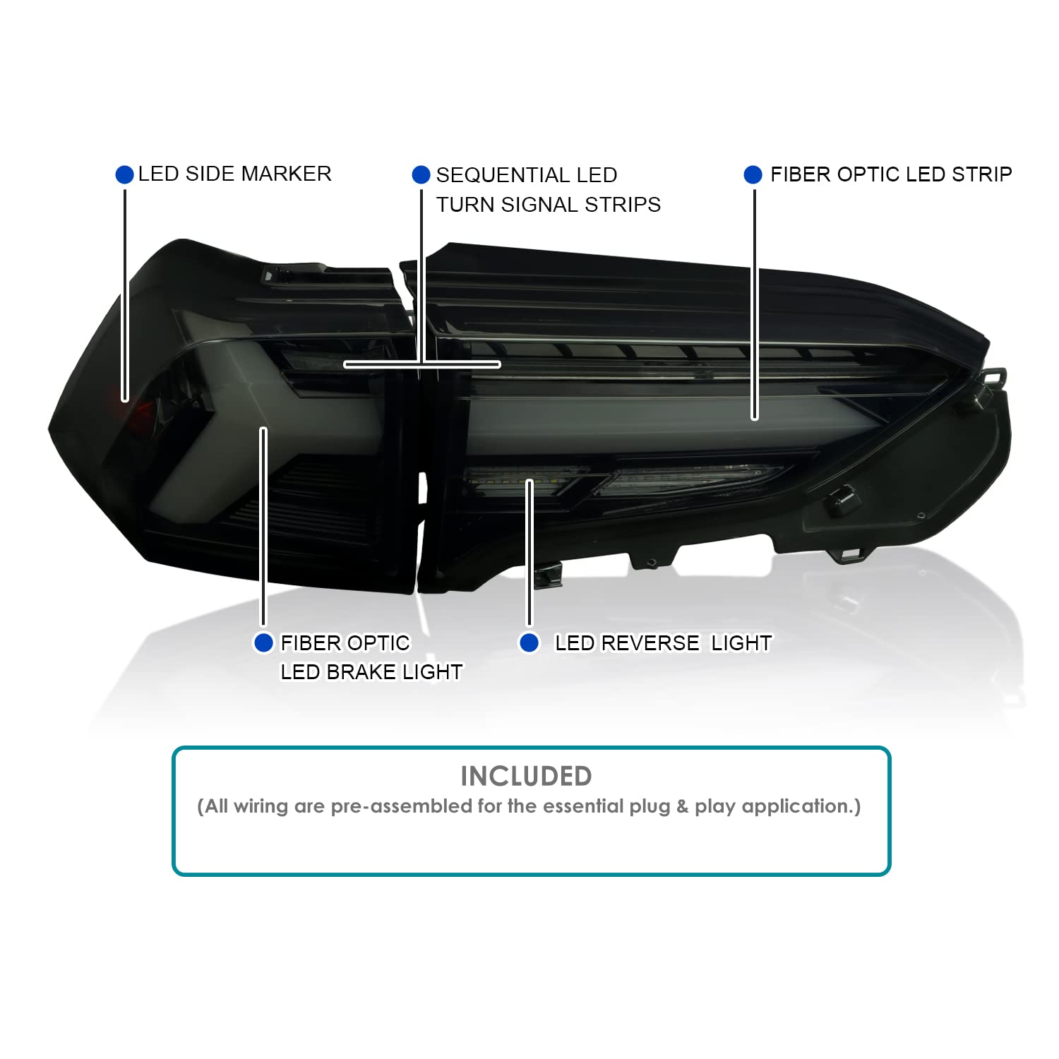 Spec-D Tuning Glossy Black Smoke LED Sequential Tail Lights for 2019-2023 Toyota RAV4 - Left & Right Pair Assembly - Enhanced Night Visibility & Modern Style for SUVs