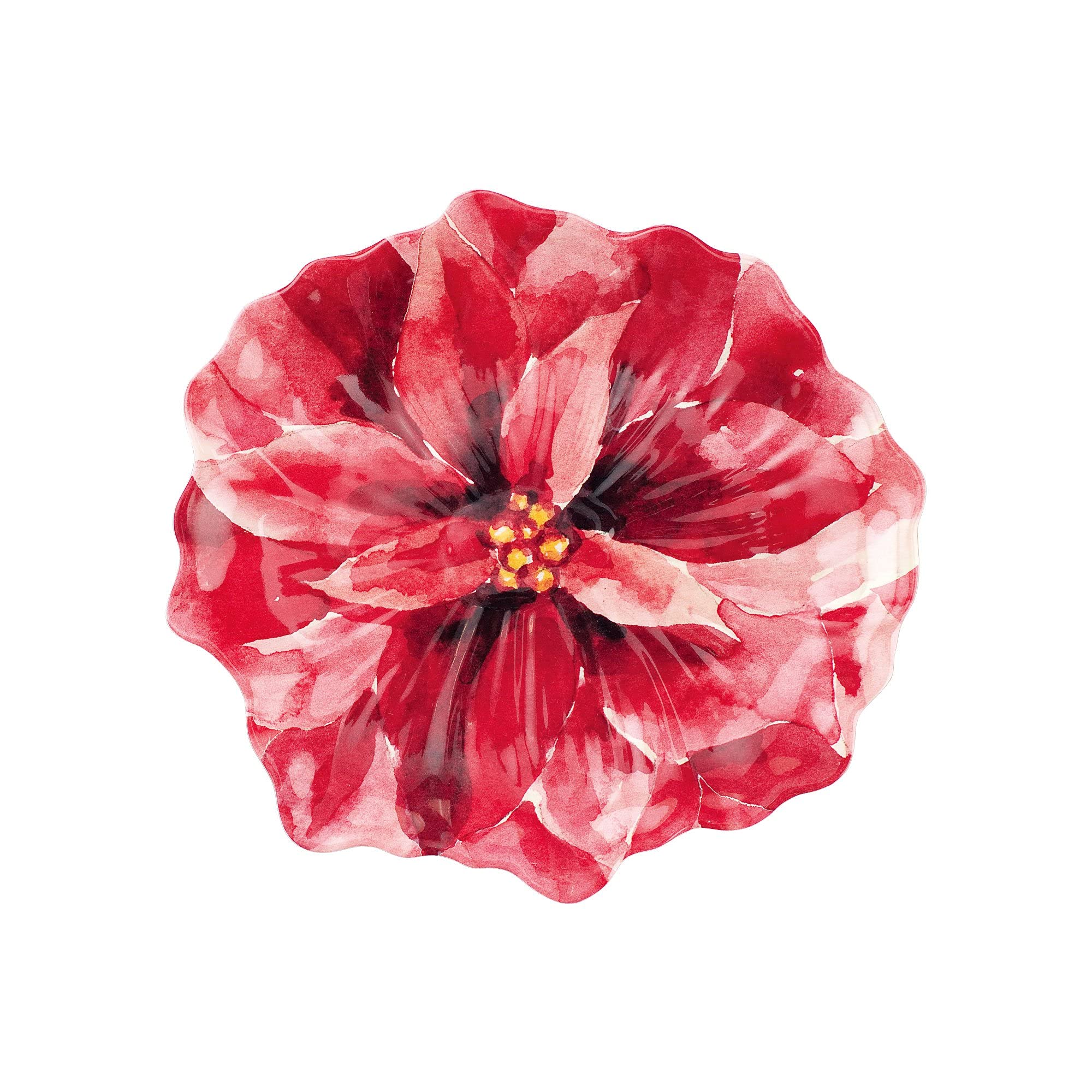UPware 4-Piece 7.5 Inch Melamine Dessert Plates - Floral Shaped Appetizer & Dinner Plates for Party, Snacks, Fruits, Side Dishes (Poinsettias) | Durable & Lightweight for Indoor/Outdoor Dining, Picnics, BBQs, and Special Occasions