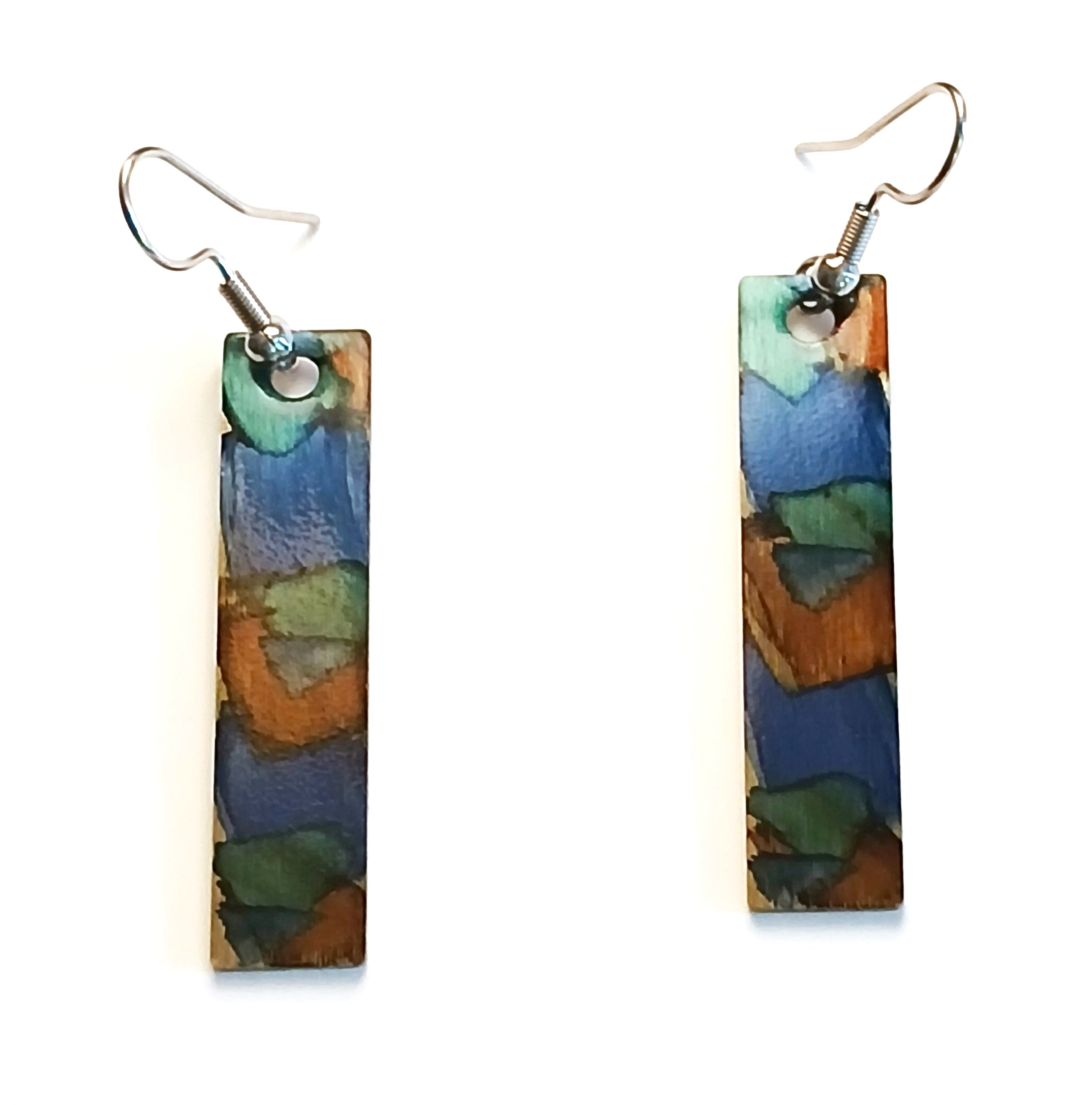 Stainless Steel & Ink Rectangle Earrings for Women - Blue Geometric Dangle Earrings - Perfect for Parties, Weddings & Everyday Wear