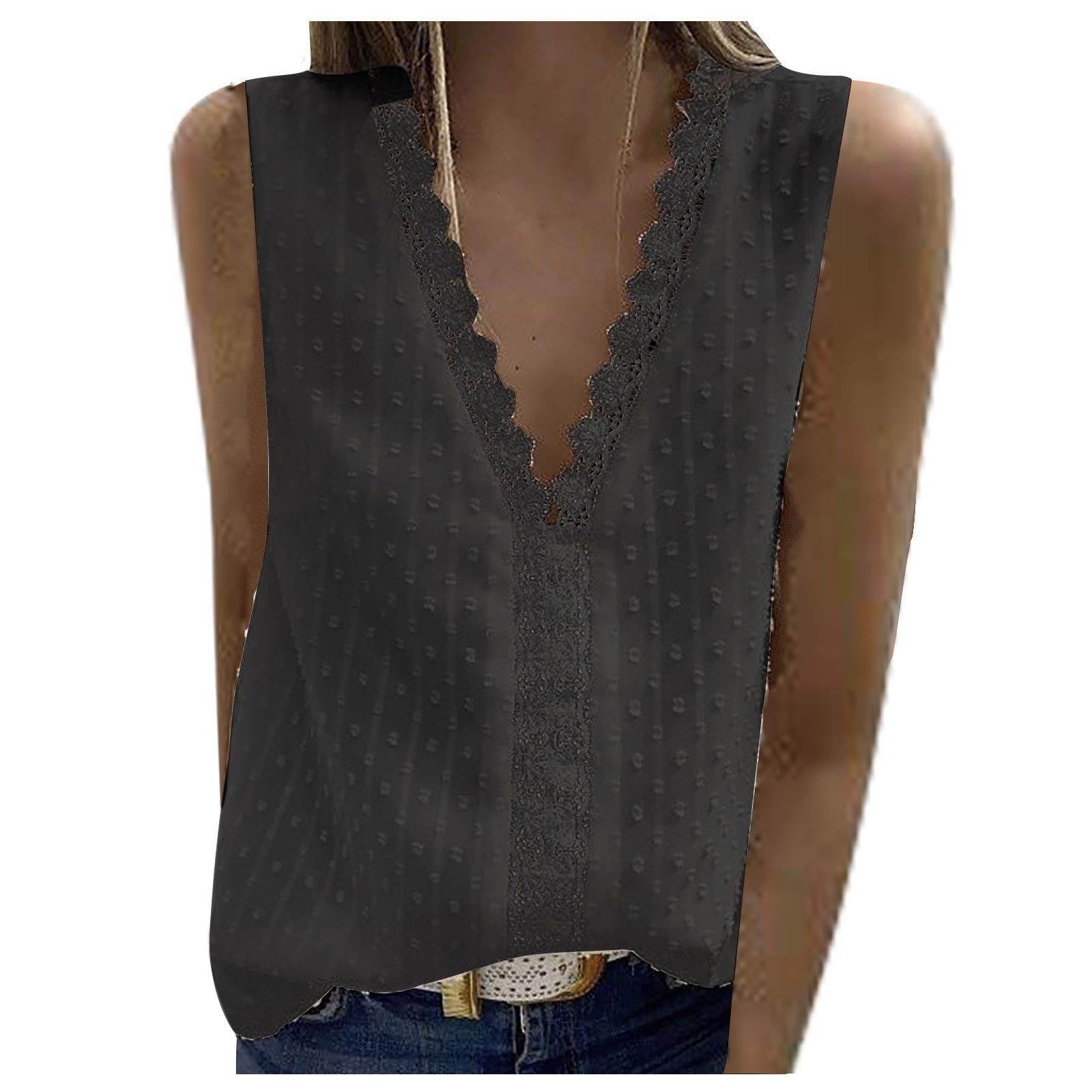 Women's V-Neck Lace Crochet Tank Tops - Casual Loose Sleeveless Blouse Shirts & Summer Vest | Perfect for Beach Outfits, Layering, and Casual Wear