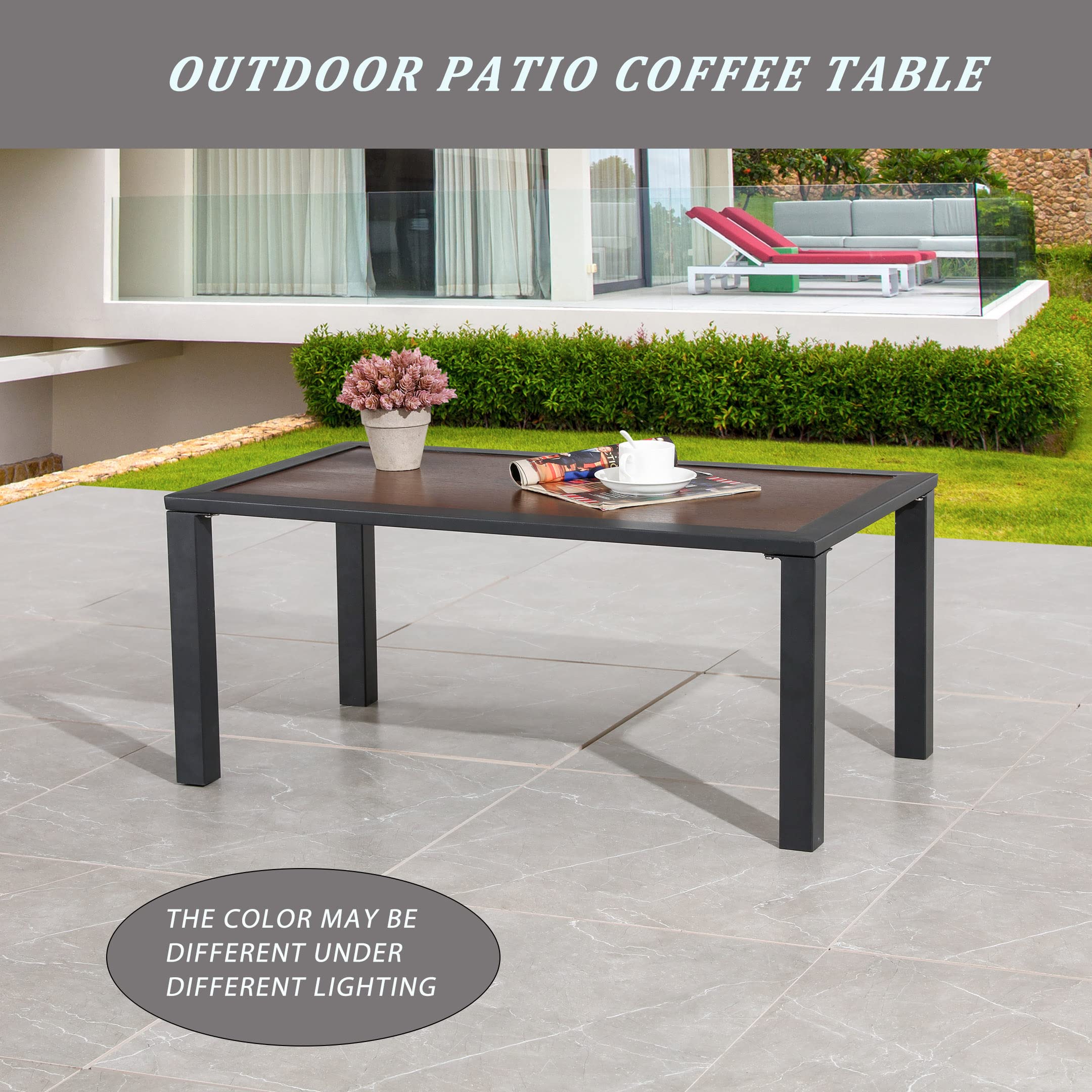 All-Weather Brown Metal Frame Outdoor Coffee Table for Patio & Garden