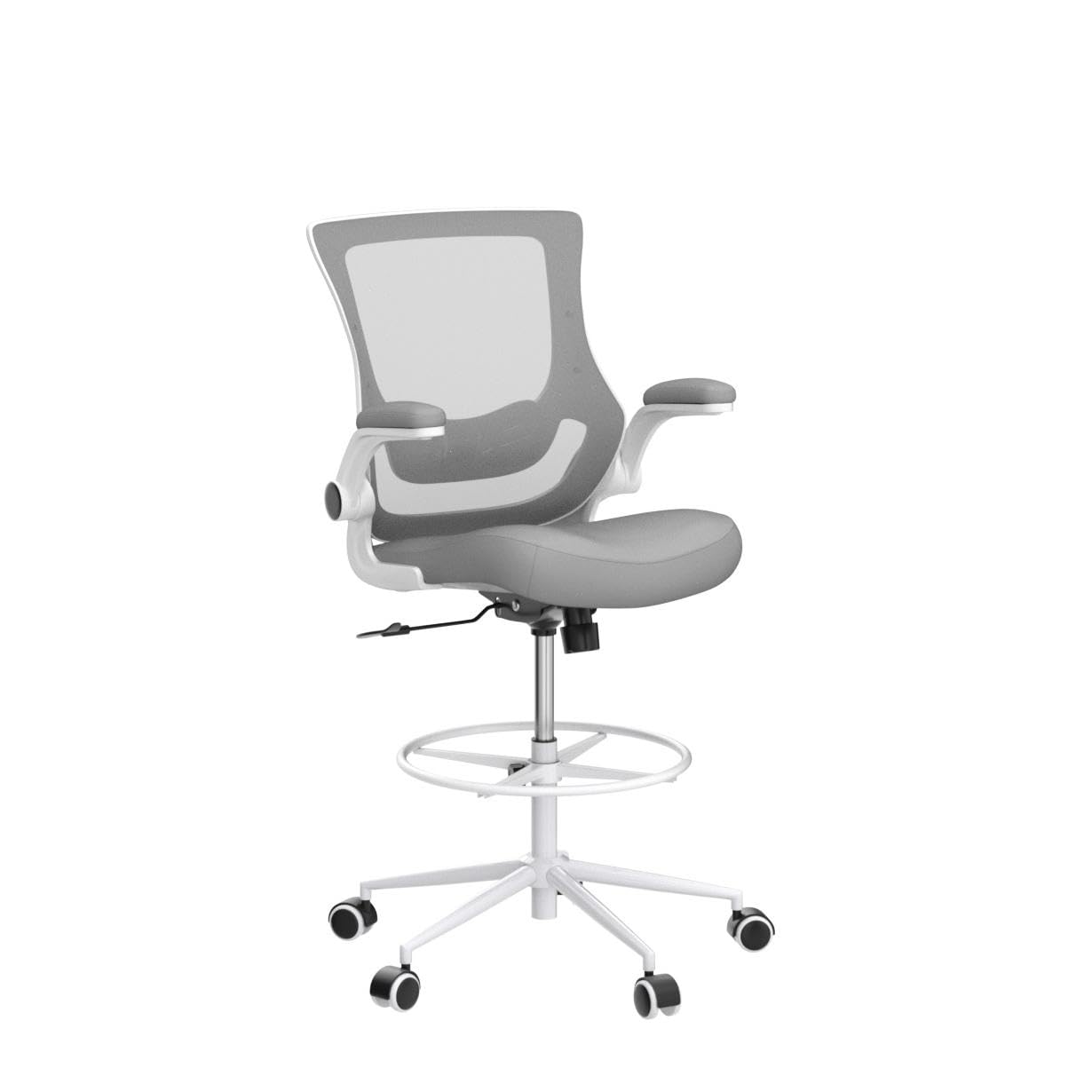 Misolant Adjustable Height Drafting Chair - Ergonomic Office Chair with Lumbar Support, Flip-Up Arms & Footrest Ring for Standing Desks, Bar Stools & Home Office Workspaces