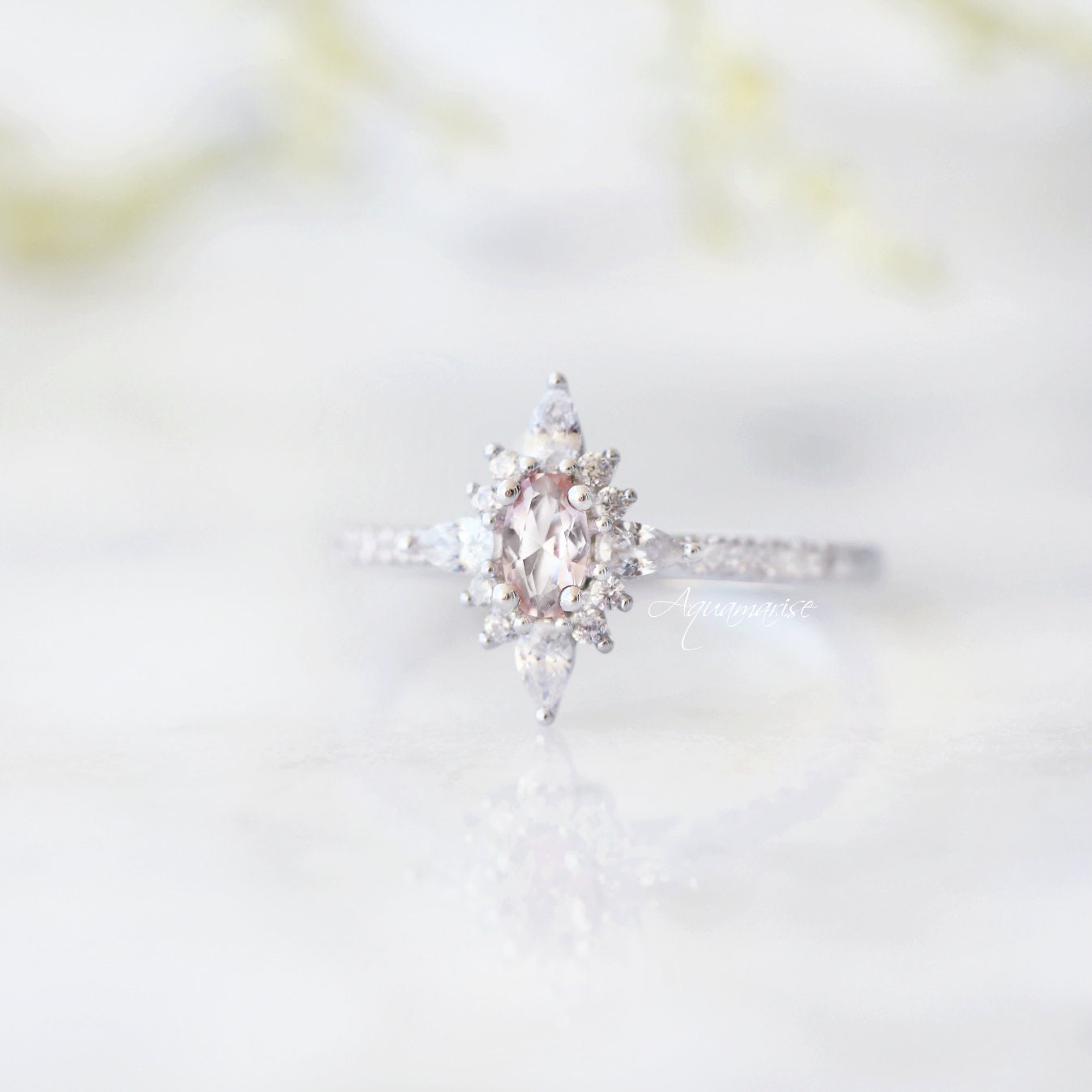 Starburst Morganite Ring in Sterling Silver – Elegant Rose Quartz Jewelry for Women, Perfect for Engagement, Wedding & Anniversary Gifts