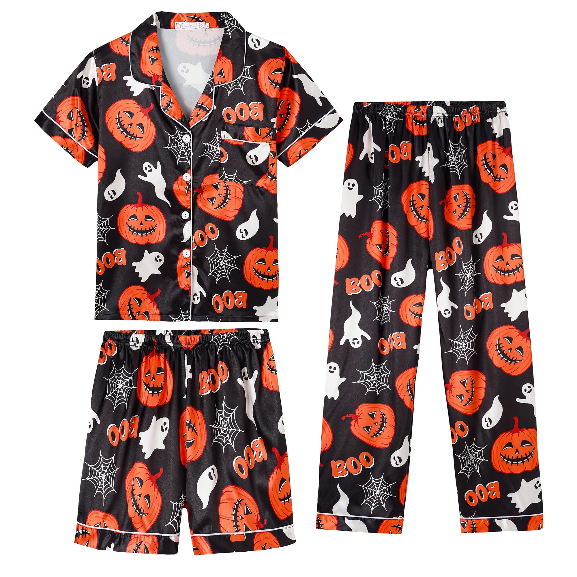 **Unisex Kids Pajama Sets - Boys & Girls Satin Sleepwear with Buttons, 3-Piece Silky Lounge Set for Bedtime & Comfortable Nightwear (Perfect for Sleepovers, Lounging & Special Occasions)**