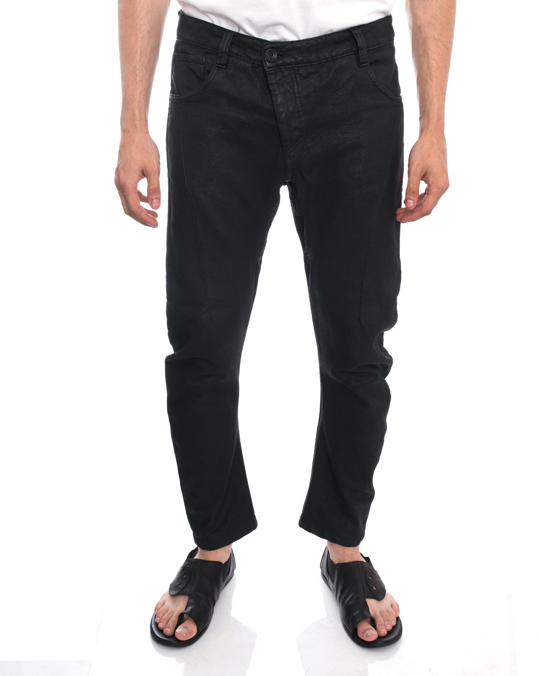 Boris Bidjan Saberi 11 Black Wax Coated Denim Curve Jeans - Size 34 | High-Quality Men's Slim Fit Denim Pants for Urban Streetwear & Fashion Enthusiasts