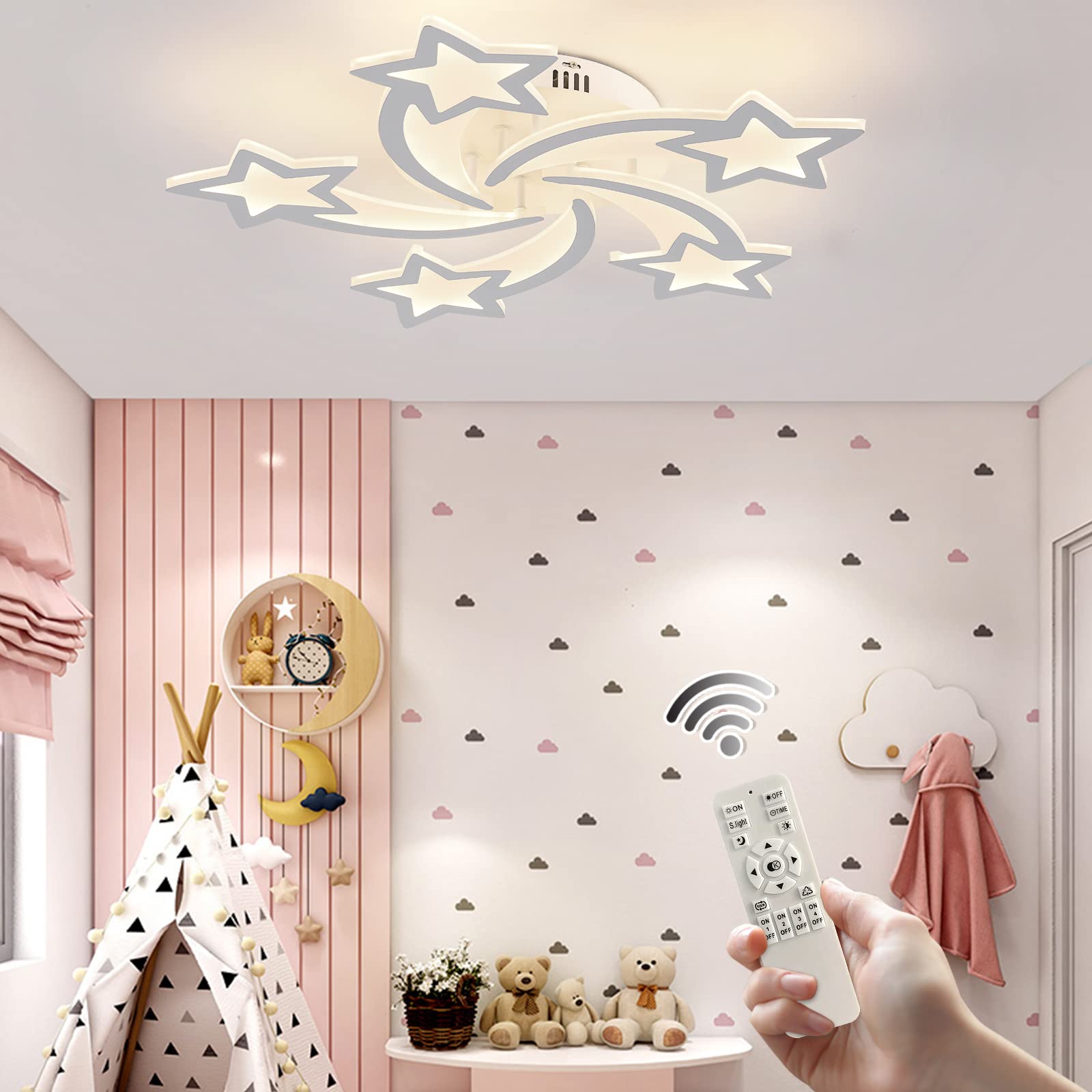 Dimmable LED Ceiling Light 60W, Modern Star Chandelier with Remote - for Living Room & Bedroom