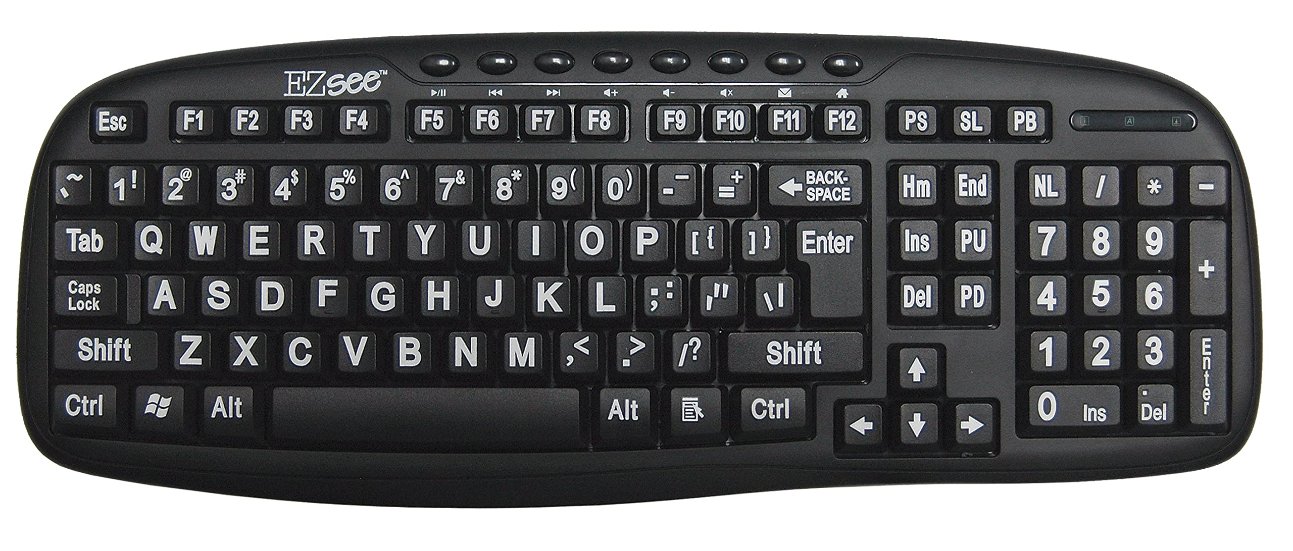 Datacal New Improved EZsee Large Print Keyboard - Black Background with White Letters (Model 353) | High Visibility Keyboard for Seniors & Low Vision Users | Perfect for Office, Home & Computer Work