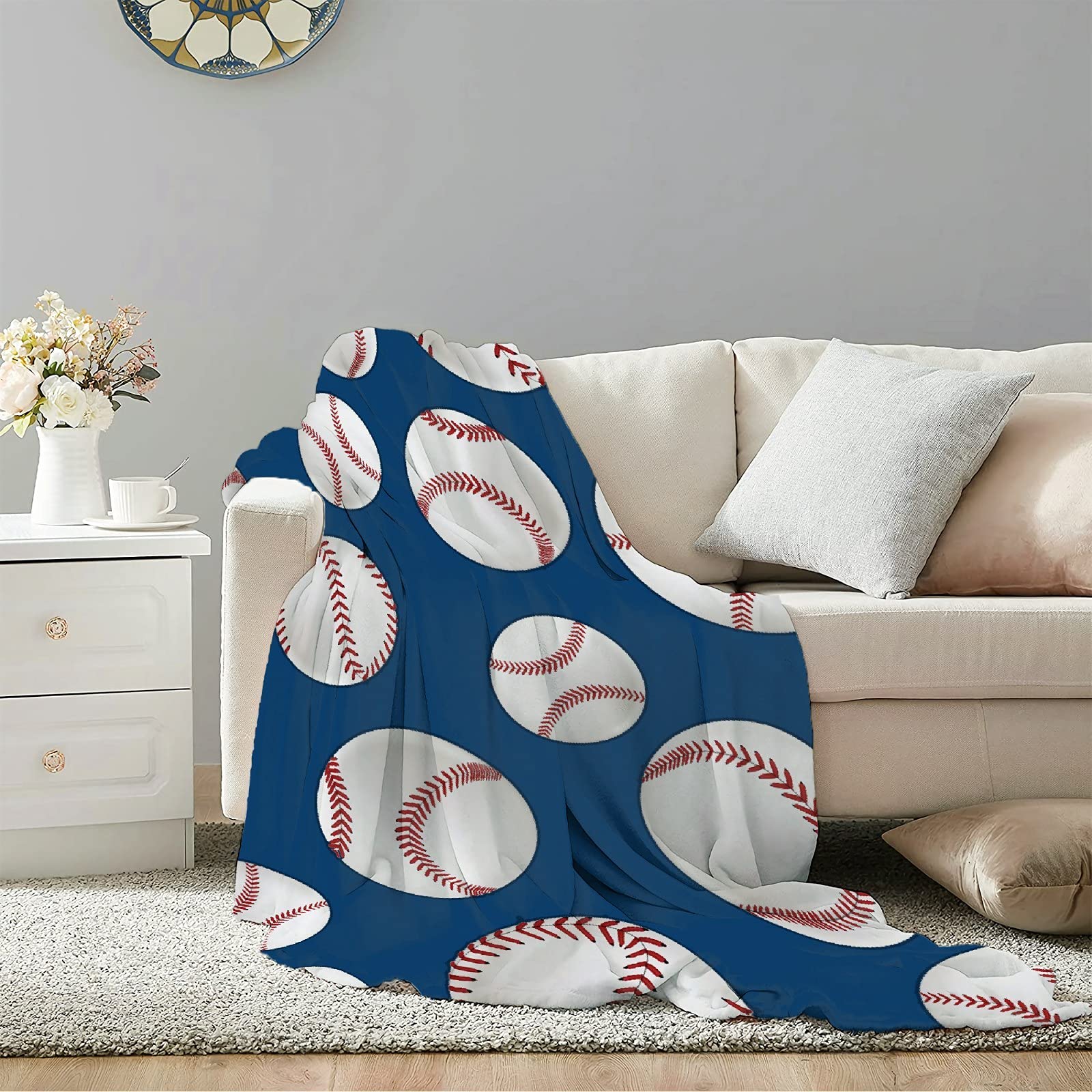 Soft Flannel Fleece Velvet Plush Baseball Sports Throw Blanket - 40