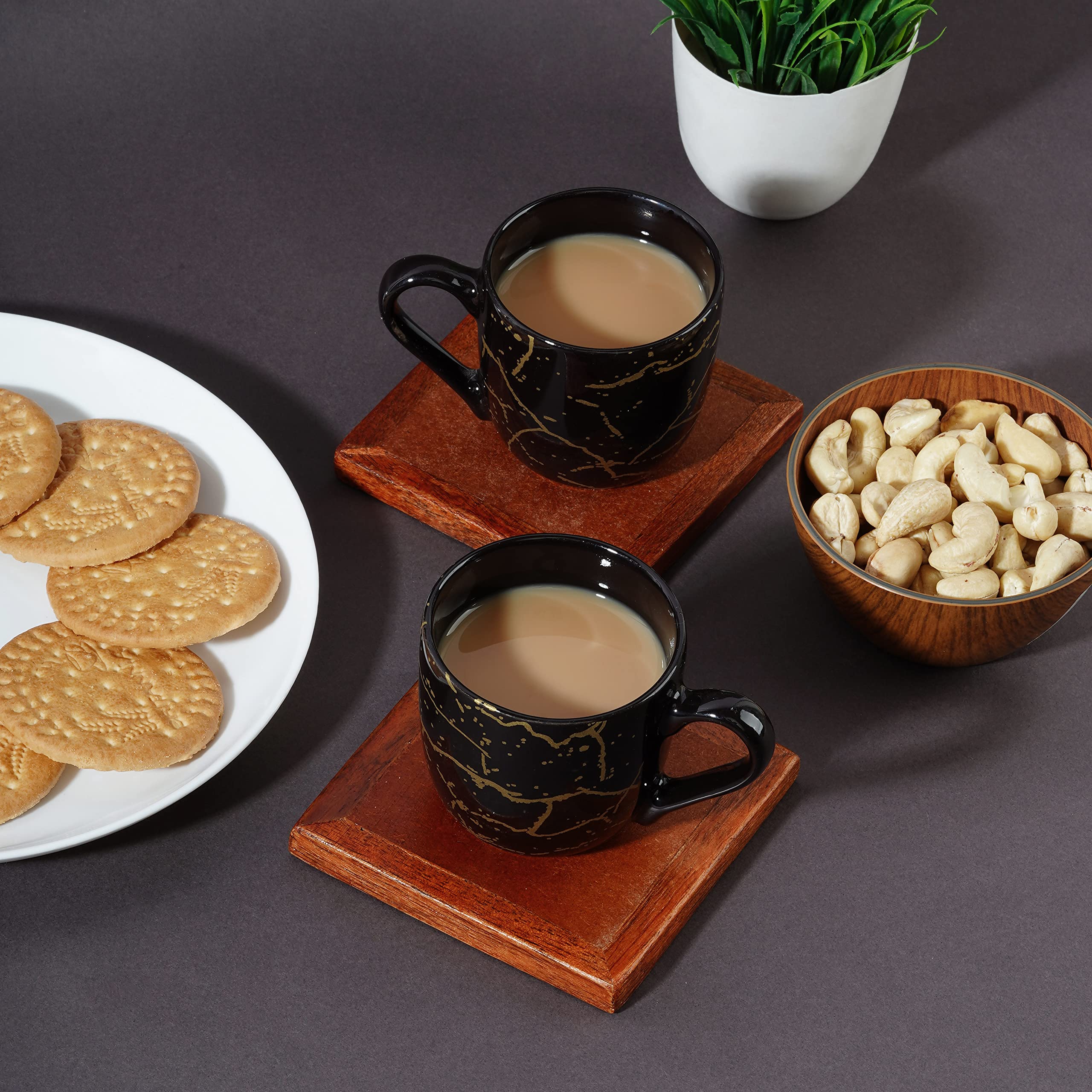 Stylish DATA Black Ceramic Mug with Metallic Design - 6-Pack Coffee & Tea Cups Set for Home, Office, or Gift - Durable 311 Series Mugs for Hot Beverages