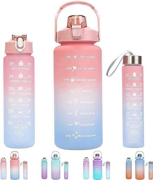 LUCKYMORDEN 3-Pack Motivational Water Bottle with Time Marker & Straw - BPA Free, Leakproof, Non-Toxic for Office, Gym & Sports - Stay Hydrated During Workouts, Hiking & Daily Activities